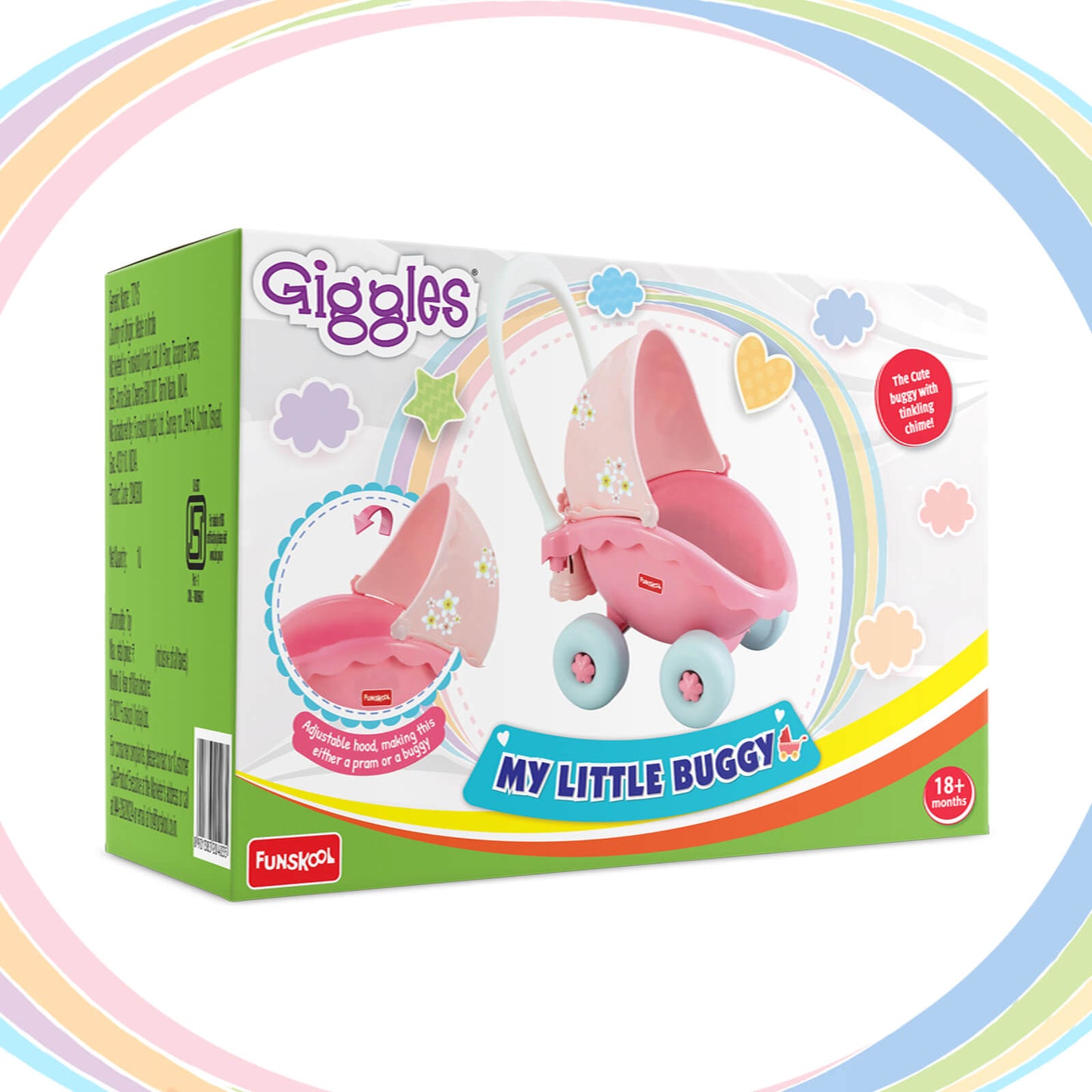 Funskool Giggles - My Little Buggy, Push and Drive Buggy, Toy for kids, Stroller, Encourages Walking and Pretend Play, 18 months & above, Infant and Preschool Toys