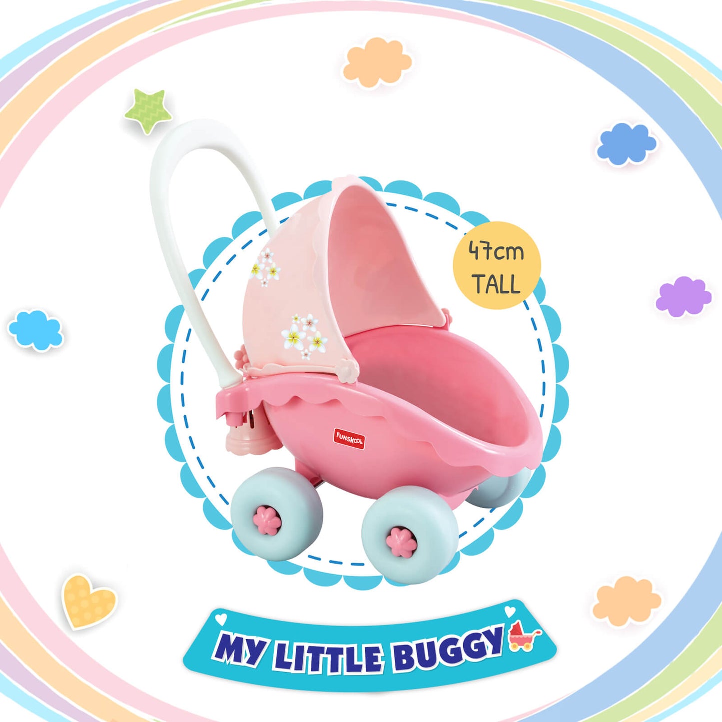 Funskool Giggles - My Little Buggy, Push and Drive Buggy, Toy for kids, Stroller, Encourages Walking and Pretend Play, 18 months & above, Infant and Preschool Toys