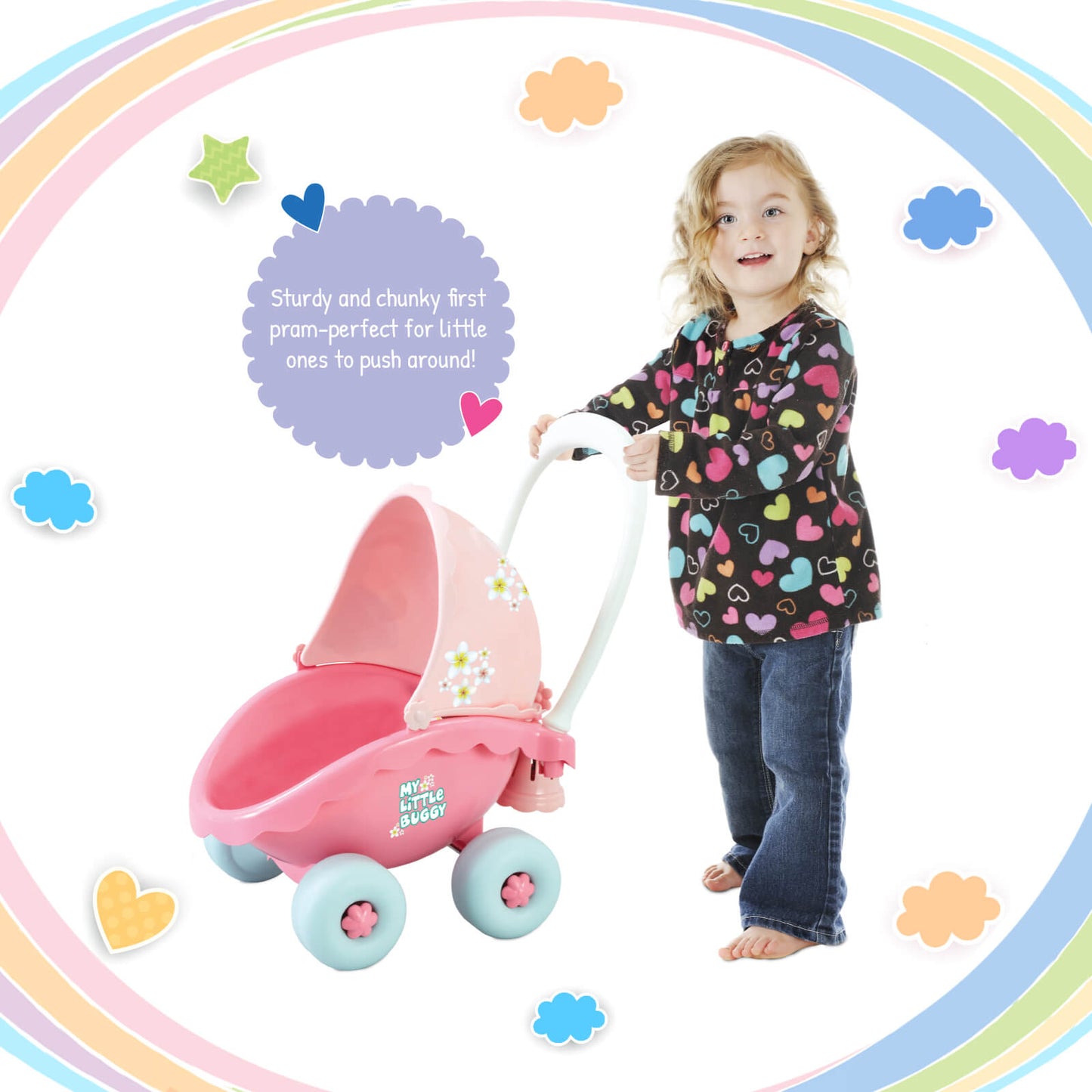 Funskool Giggles - My Little Buggy, Push and Drive Buggy, Toy for kids, Stroller, Encourages Walking and Pretend Play, 18 months & above, Infant and Preschool Toys