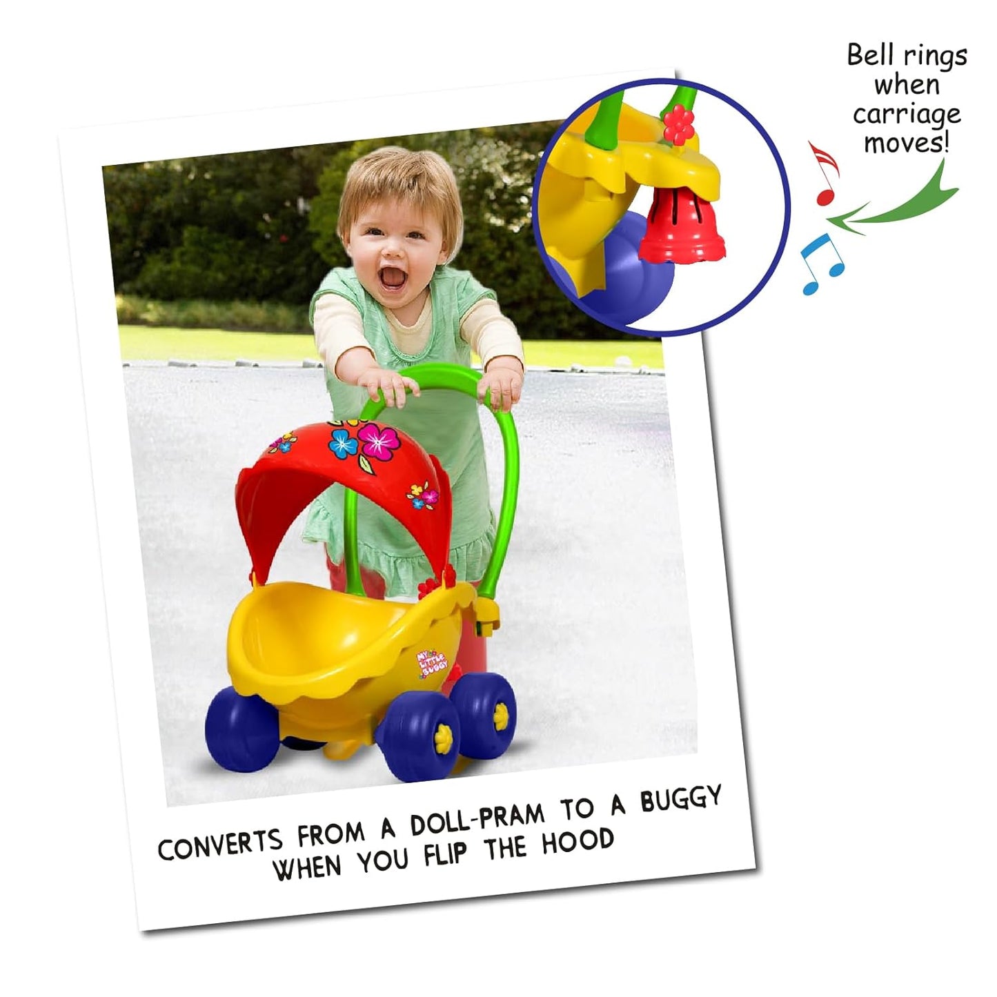 Funskool Giggles - My Little Buggy, Push and Drive Buggy, Toy for kids, Stroller, Encourages Walking and Pretend Play, 18 months & above, Infant and Preschool Toys