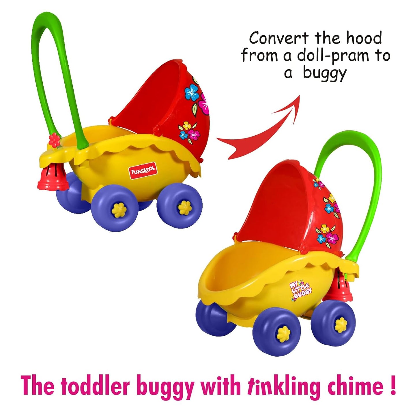 Funskool Giggles - My Little Buggy, Push and Drive Buggy, Toy for kids, Stroller, Encourages Walking and Pretend Play, 18 months & above, Infant and Preschool Toys
