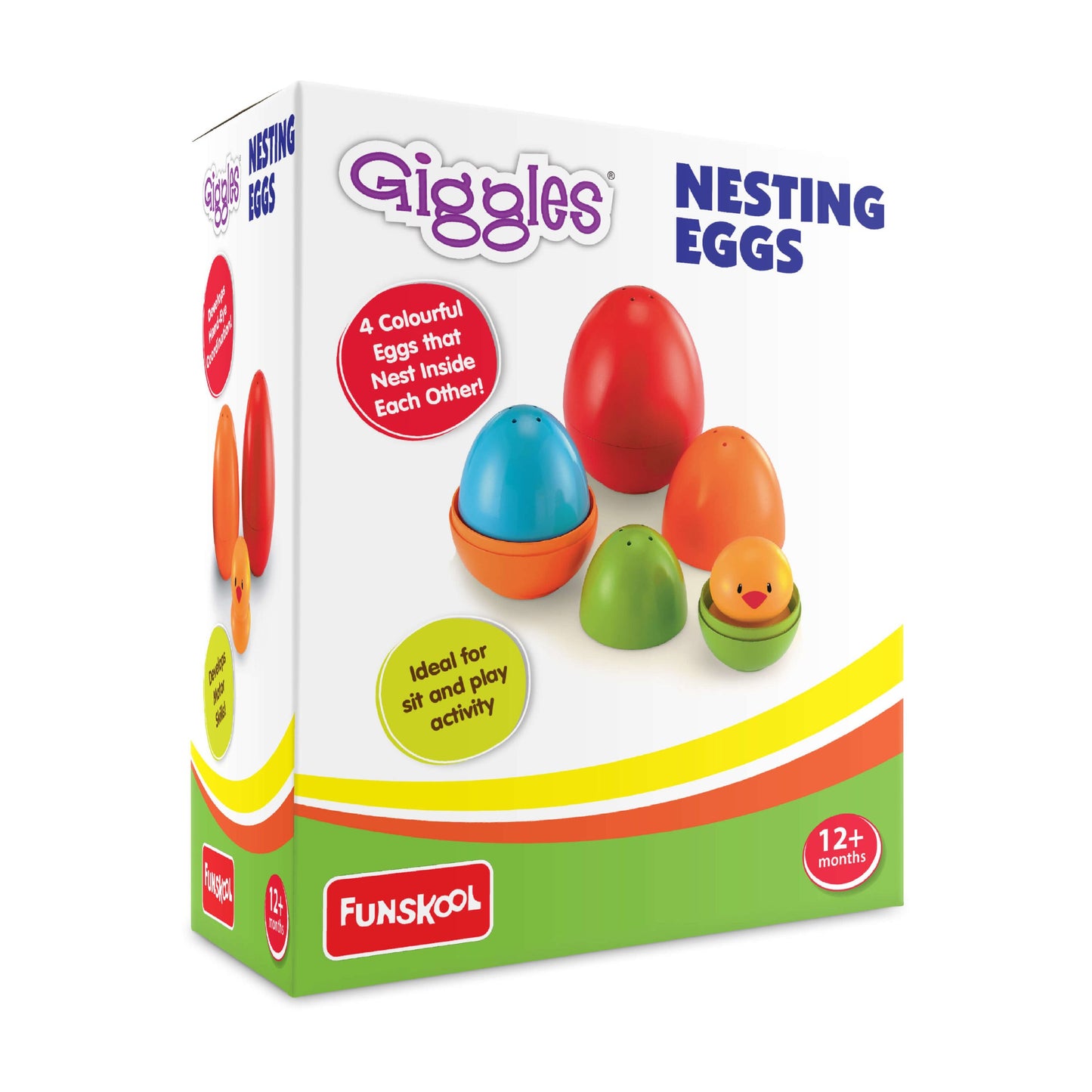 Giggles Funskool Plastic Eggs Nesting Toy With A Chick,Helps To Match,Nest And Discover,12 Months&Above,Infant And Preschool Toys,Multi Color Pack of 4 Pcs