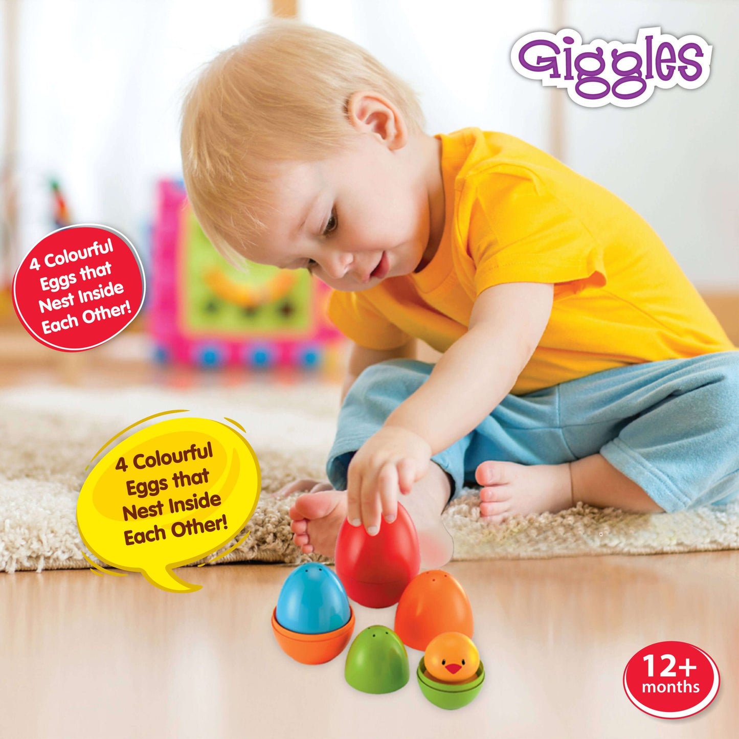 Giggles Funskool Plastic Eggs Nesting Toy With A Chick,Helps To Match,Nest And Discover,12 Months&Above,Infant And Preschool Toys,Multi Color Pack of 4 Pcs