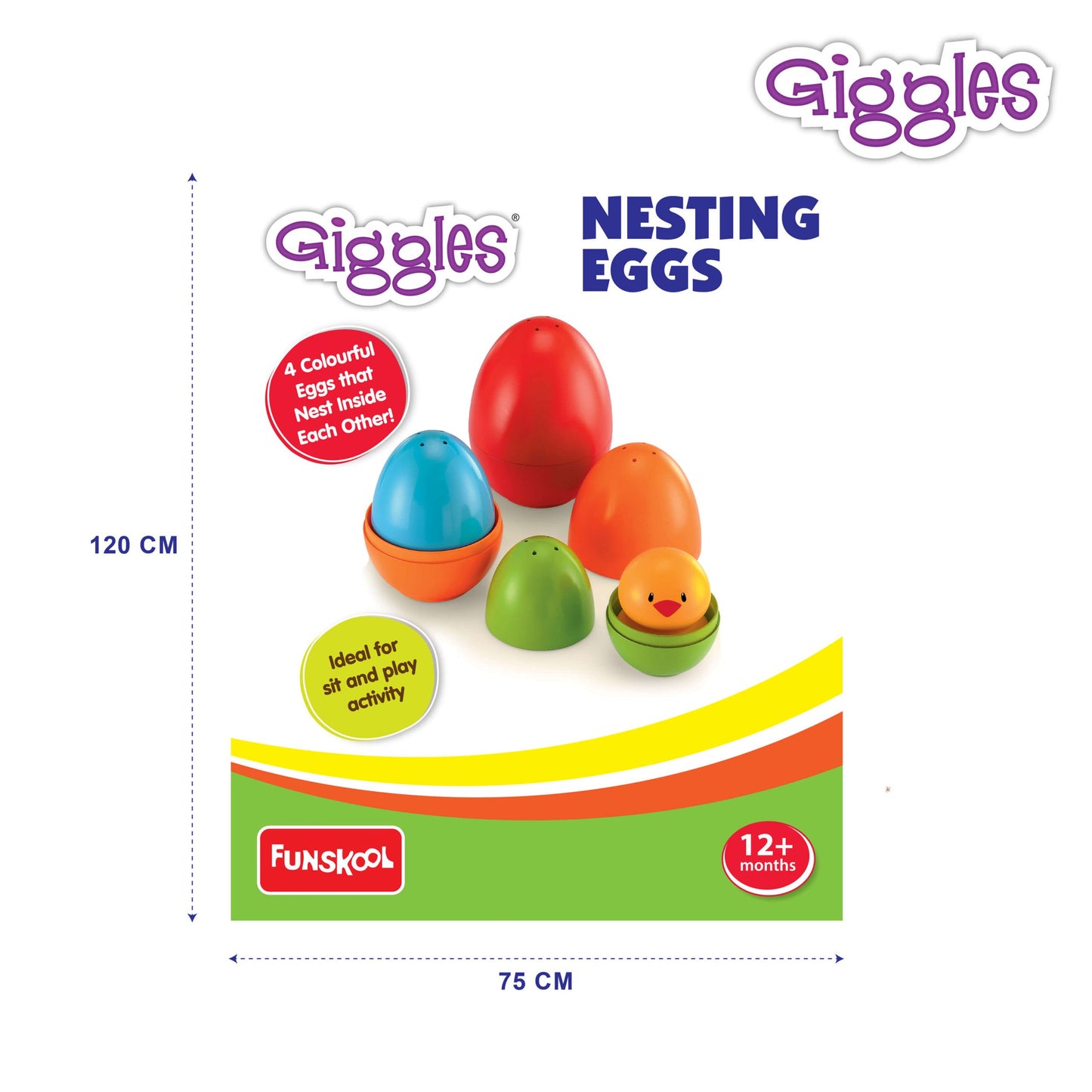 Giggles Funskool Plastic Eggs Nesting Toy With A Chick,Helps To Match,Nest And Discover,12 Months&Above,Infant And Preschool Toys,Multi Color Pack of 4 Pcs