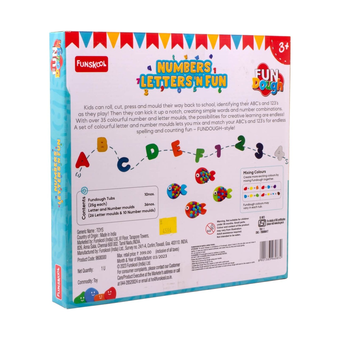 Funskool-Fundough Playset Numbers Letters N Fun, Ten tubs of Dough, an exciting and informative 35 Piece playset, Multicolour, Dough, Toy, Shaping, Sculpting, 3 Years
