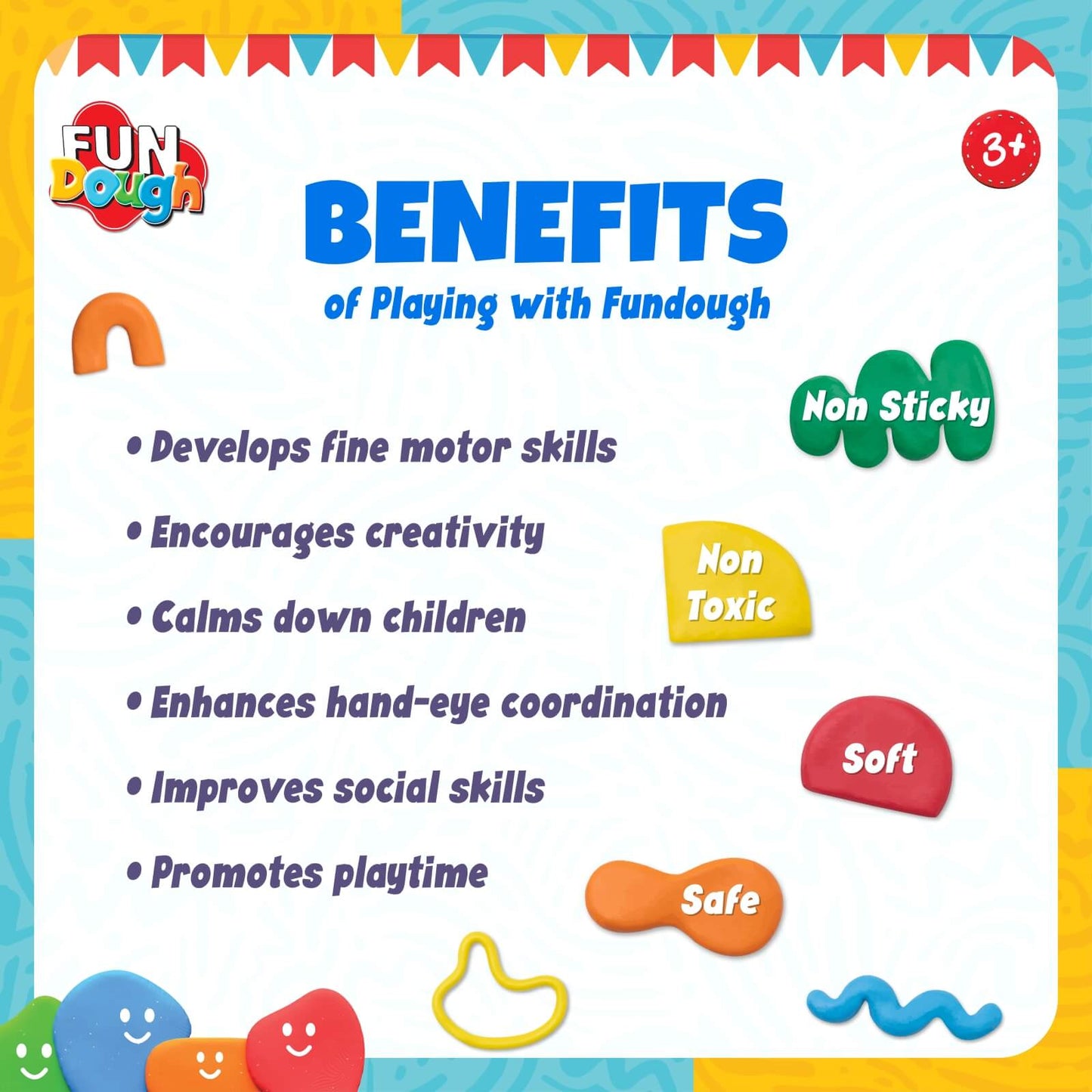 Funskool-Fundough Playset Numbers Letters N Fun, Ten tubs of Dough, an exciting and informative 35 Piece playset, Multicolour, Dough, Toy, Shaping, Sculpting, 3 Years