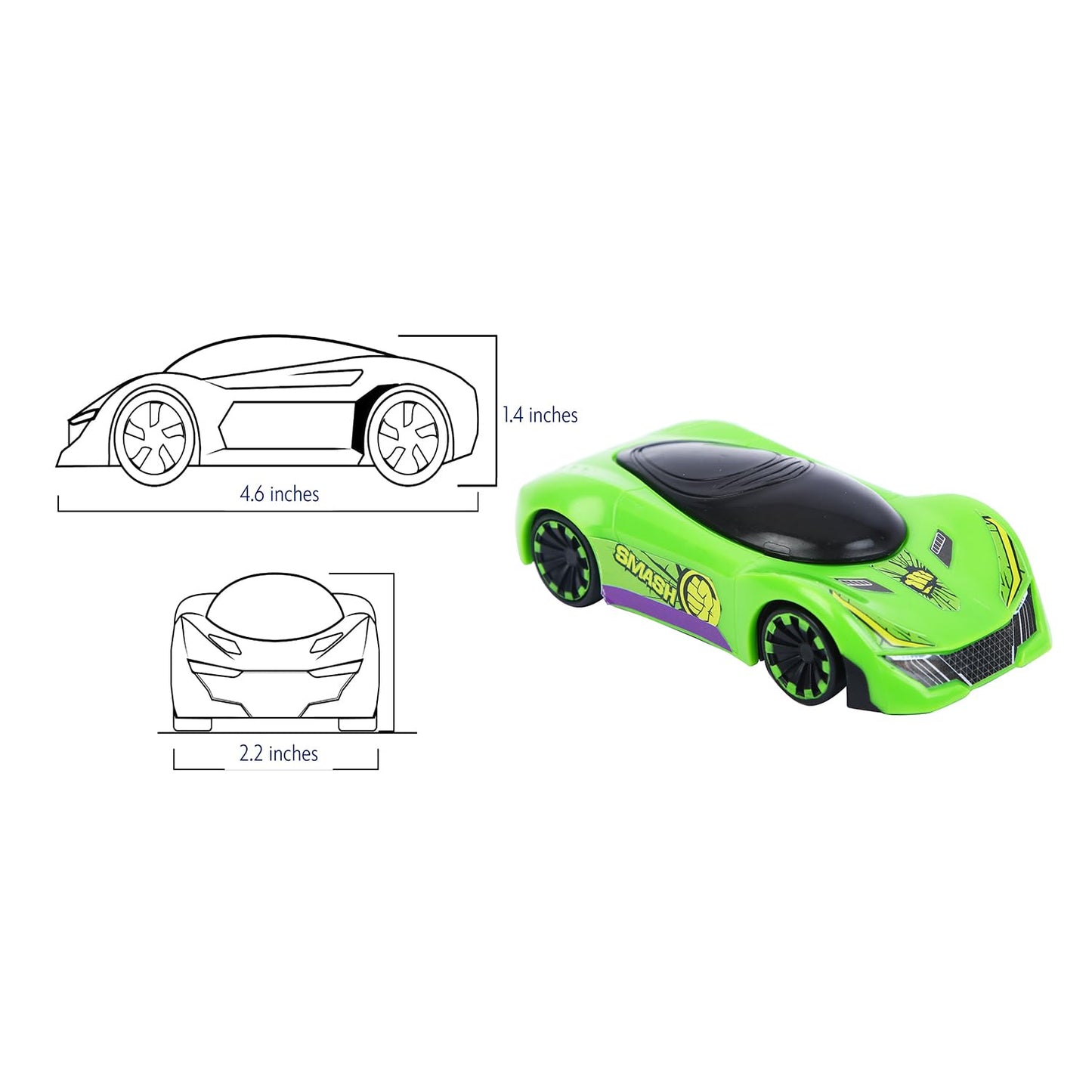 SKOODLE Marvel Pull-Back Hyper Car for Kids - Hulk Edition, Marvel Inspired Toy Cars with Sturdy and Long-Lasting Construction, Enhances Motor Skills and Fun Vehicle Toy for Gifting - Green
