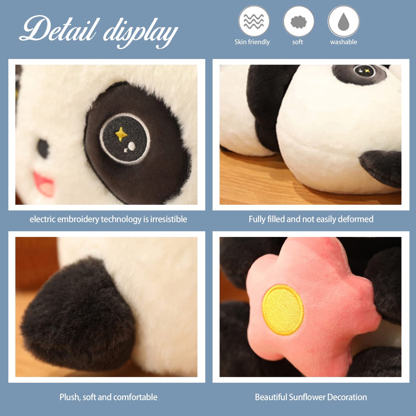 Panda Stuffed Animal Plush,Cute Panda Plush Toy Stuffed Pillow Gift for Kids 9"