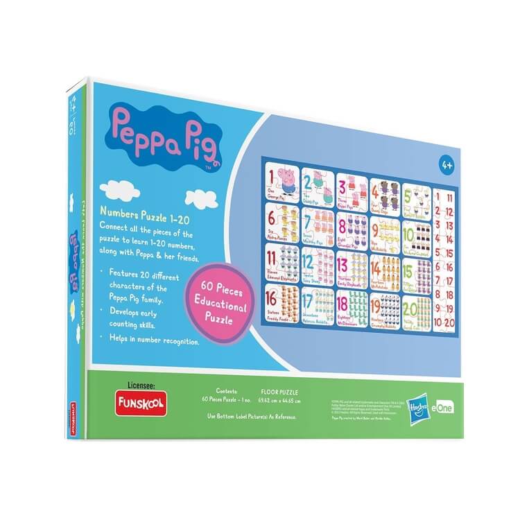 Funskool-Peppa Numbers Puzzle 1-20,Educational,60 Pieces,Puzzle,for 4 Year Old Kids and Above,Toy