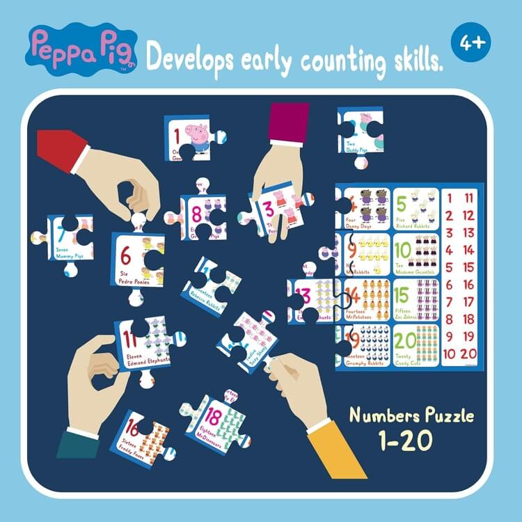 Funskool-Peppa Numbers Puzzle 1-20,Educational,60 Pieces,Puzzle,for 4 Year Old Kids and Above,Toy