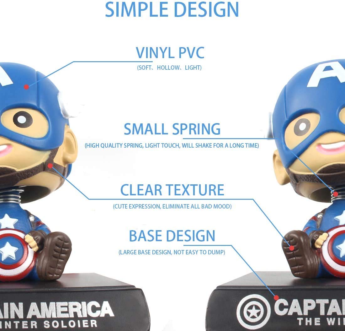 daarva Car Dashboard and Home Decoration Accessories Captain America Bobble Shaking Head Avengers (12 Cms_Brown) Free : 3M Double Side Tape