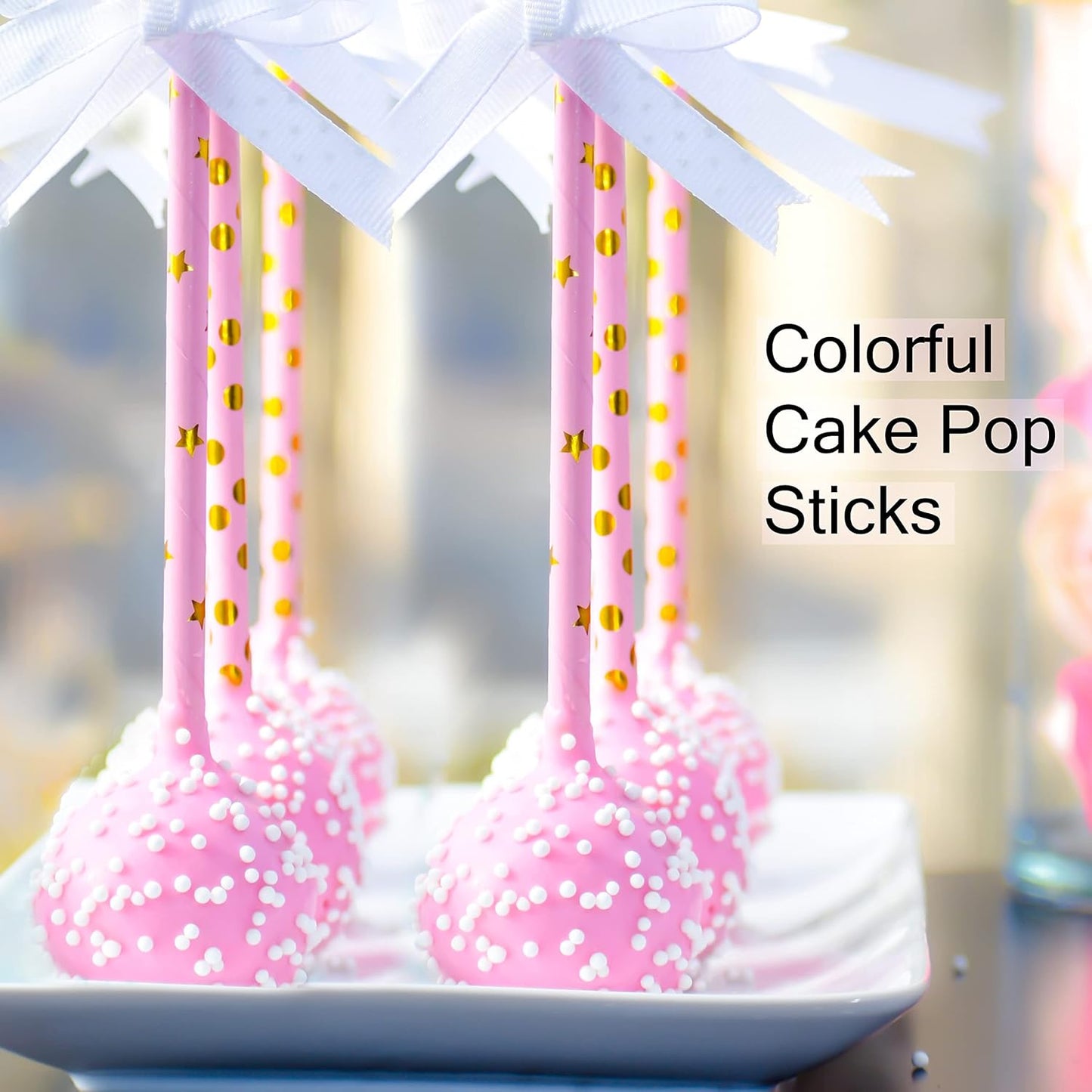 KEDON Pink Gold Paper Straws 100, Disposable Cake Pop Sticks Metallic Gold Striped Star Decorative Pink Straws for Drinking Cocktail Bachelorette Wedding Crafts Baby Bridal Shower Gender Reveal