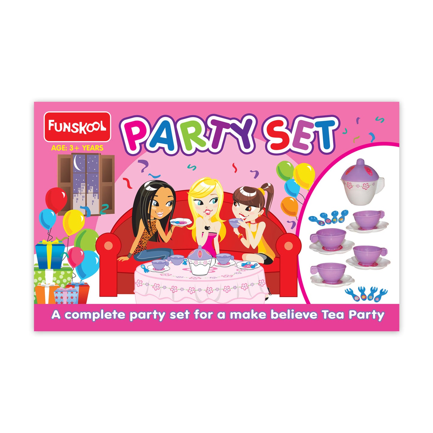 Funskool Giggles, Party Set, Colourful Pretend and Play Tea set, Language and Social skills,Role Play, 3 Years & above, Preschool toys