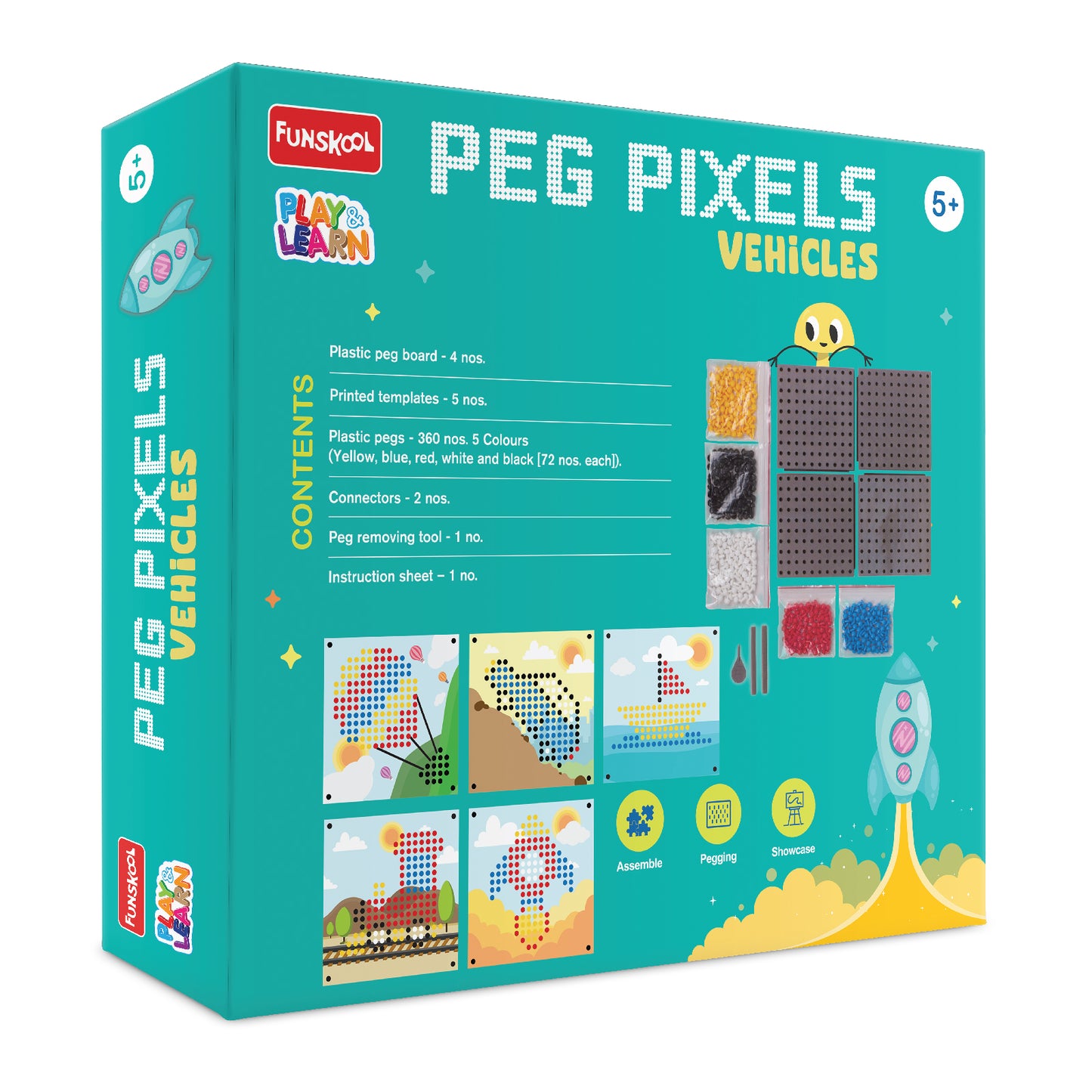 Play & Learn Funskool Peg Pixels Vehicles Jigsaw Puzzle Game for Kids, 360 Pieces in 4 Colors, Educational, Learning & Development, Fun Activity Toy for Childrens, Gift Set for Kid, Age 5+ Years