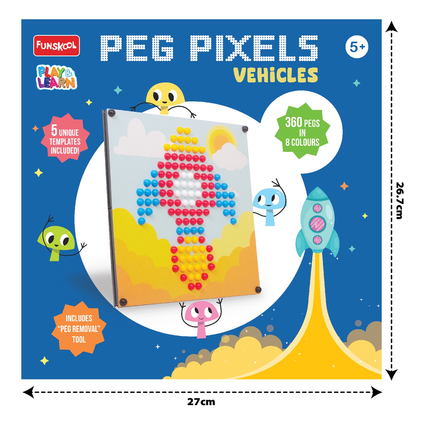 Play & Learn Funskool Peg Pixels Vehicles Jigsaw Puzzle Game for Kids, 360 Pieces in 4 Colors, Educational, Learning & Development, Fun Activity Toy for Childrens, Gift Set for Kid, Age 5+ Years