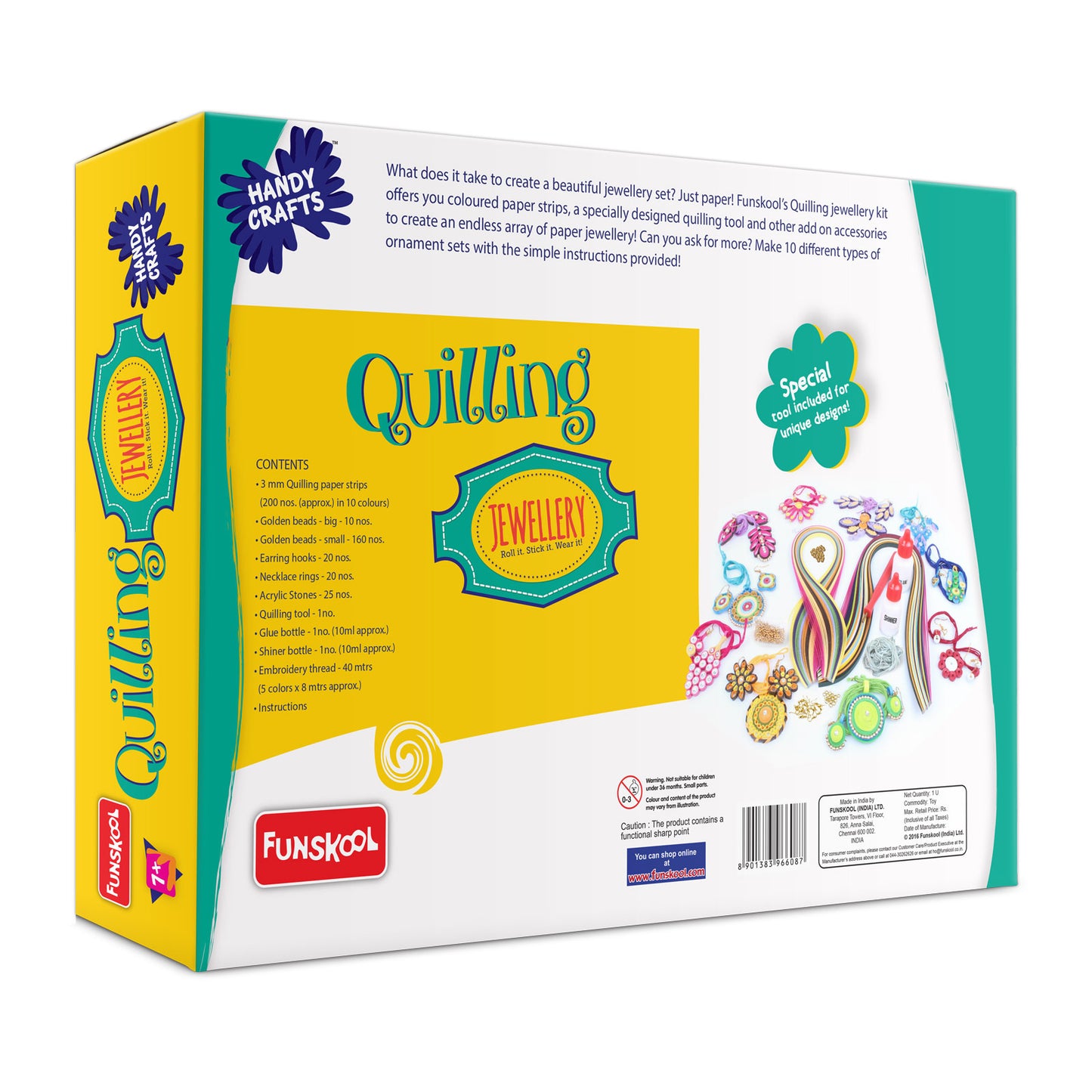 Handy Crafts Funskool Quilling Jewellery, Art and Craft Kit, Paper Craft Kit, Art and Craft Kit, DIY Kit, Ages 8 Years and Above, Multicolour