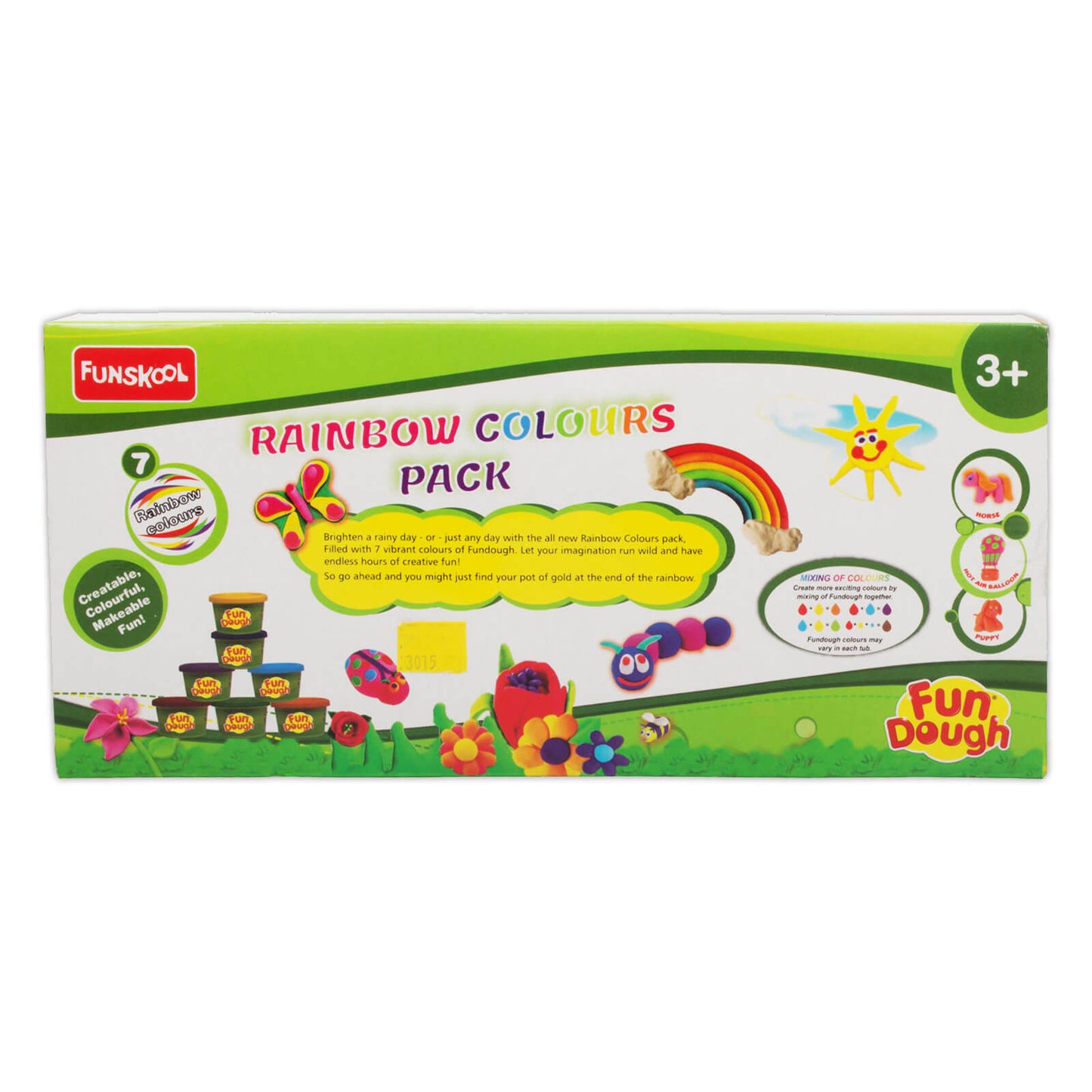 Funskool Fundough Rainbow Colours, 7 tubs of Dough, 75 grams each,Toys for Kids, Shaping, Sculpting, 3 Years and Above, Multicolour