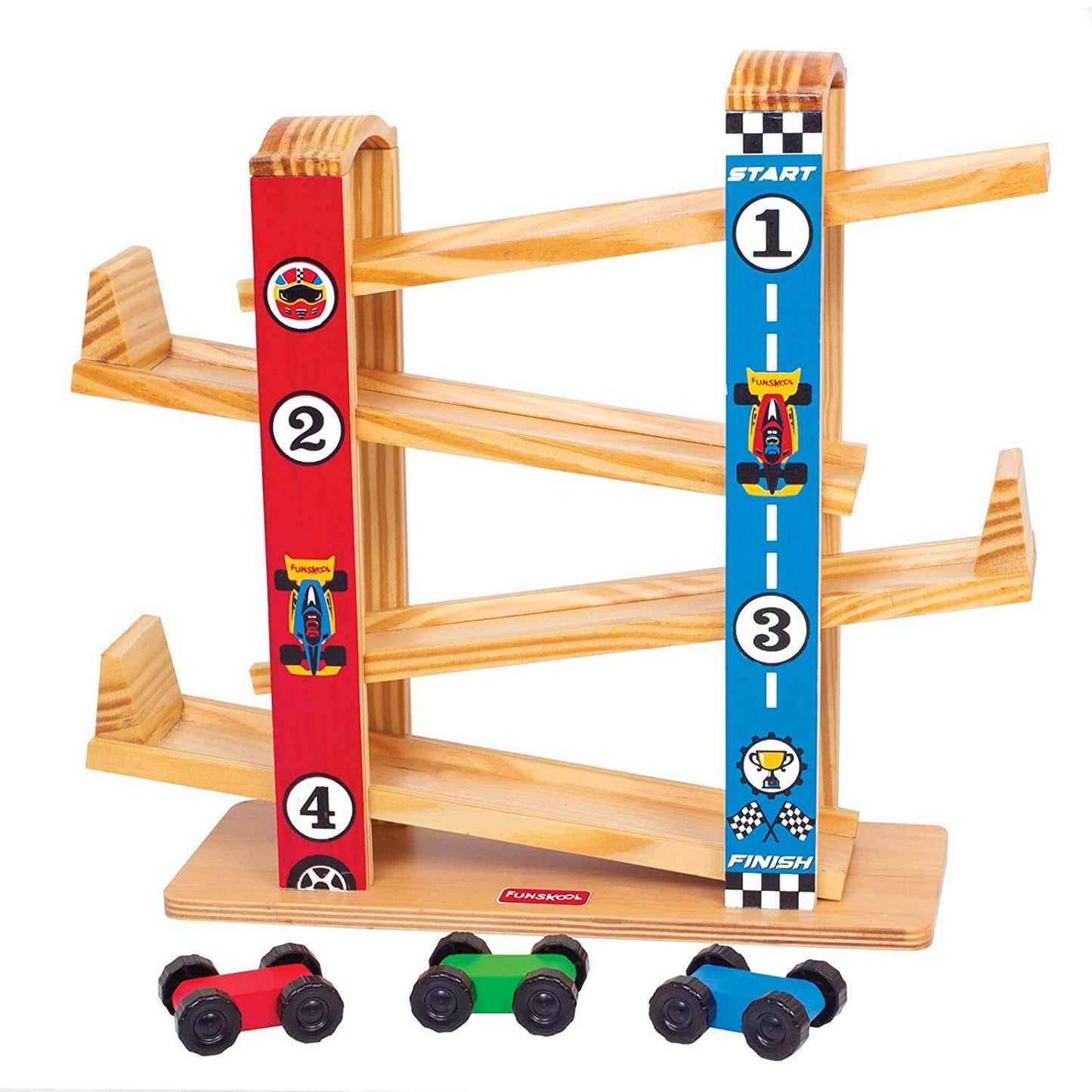 Giggles Funskool Ramp Racer, Wooden Racing Toy for Kids with 3 Mini Cars, Encourages Learning & Development, Motor Skills, Fun Activity for Preschool, Gift Set for Kid, Age 18+ Months