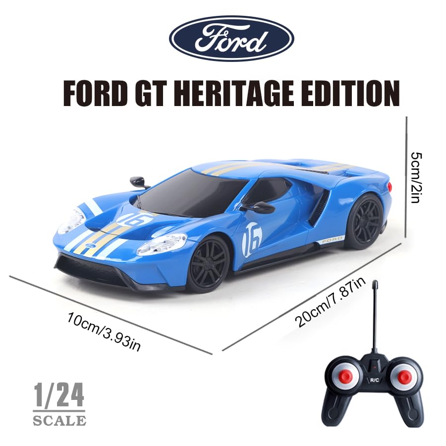 Vinie Remote Control Car for Boys, RC Cars Ford GT Heritage Edition, 1:24 Scale Officially Licensed Kids Toys, Race Car with Cool Led Lights, 4 5 6 7 8 9 10 11 12 Year Old Boy Birthday Gift (Blue)