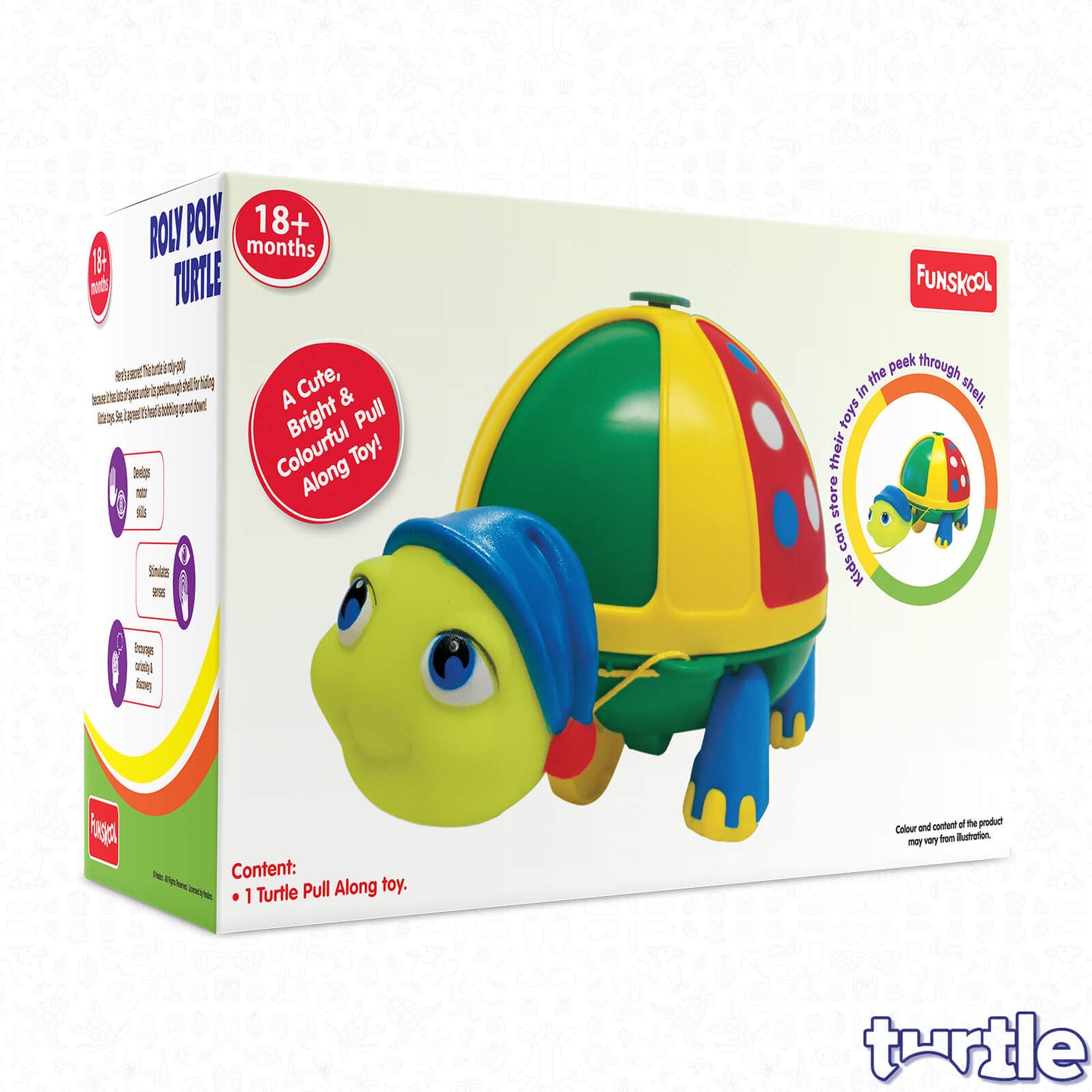 Funskool Giggles - Roly Poly Turtle , Pull along toy, Encourages walking, Rattling sound,Multicolour, 12 months & above, Infant and Preschool Toys