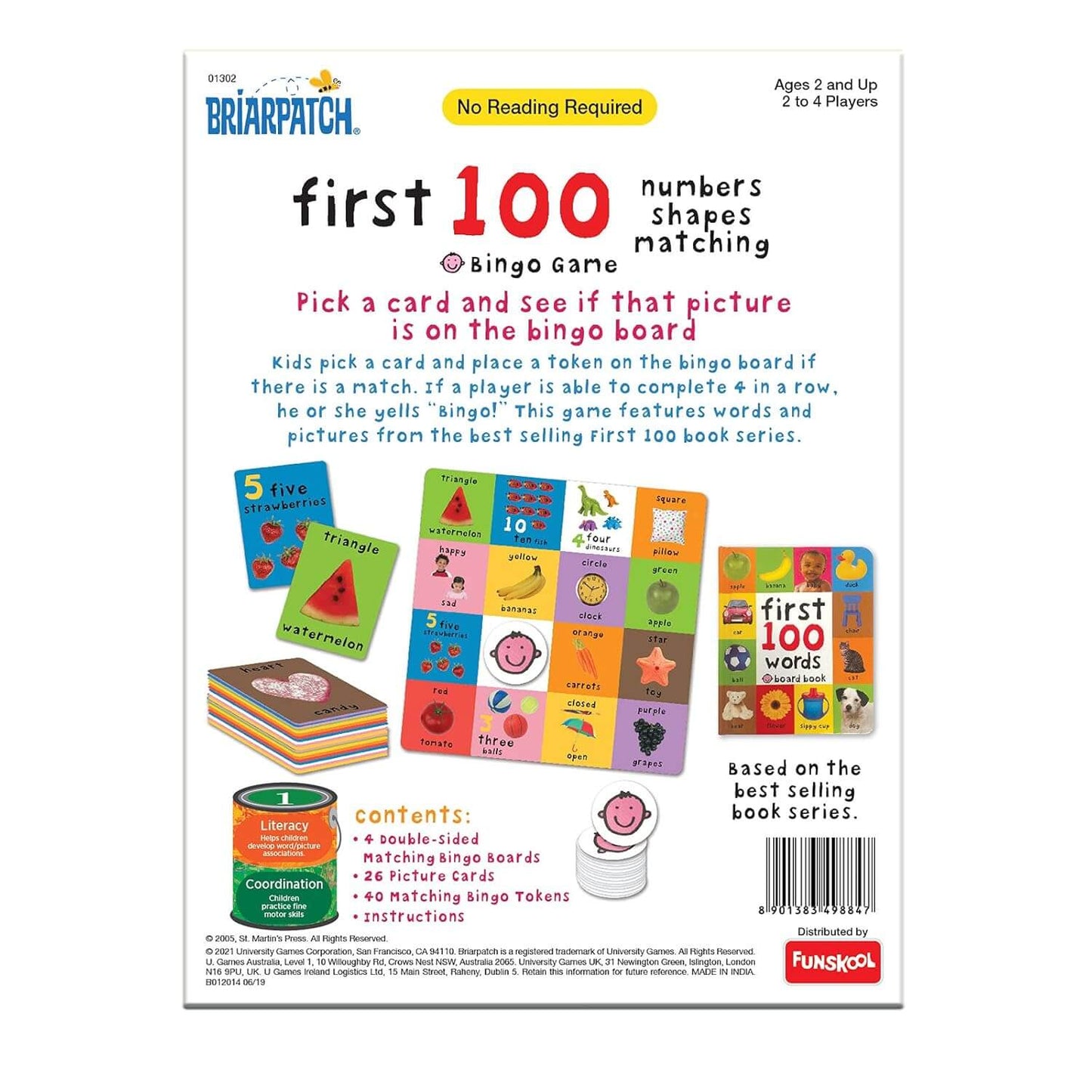 Funskool Games - First 100 Numbers Shapes Matching Bingo Game, University Games, Educational Game for Kids, 2 to 4 Players, 2 Years & Above, White