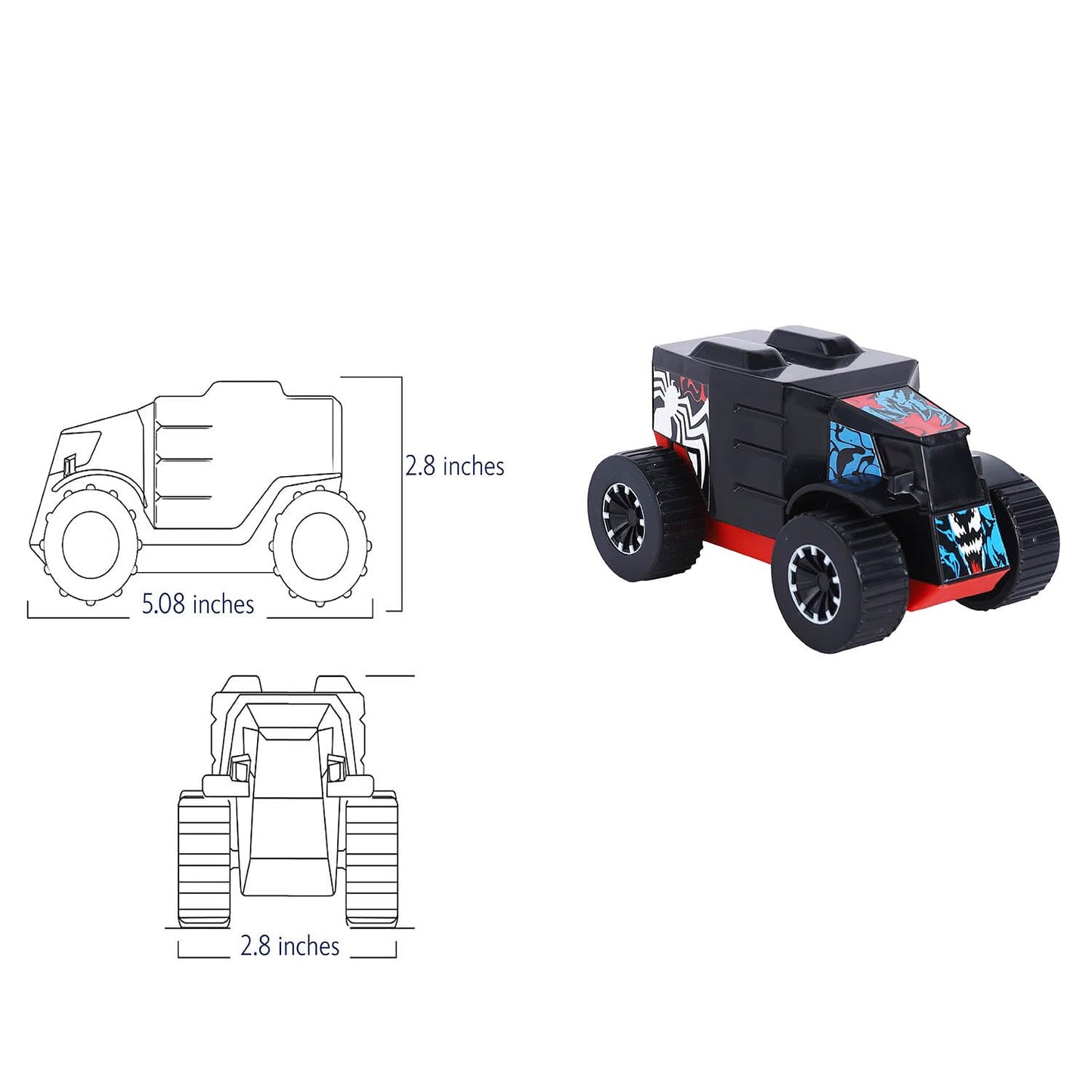 SKOODLE Marvel Pull-Back Monster Truck - Venom Edition, Marvel Inspired Toy Bikes with Sturdy and Long-Lasting Construction, Enhances Motor Skills and Fun Vehicle Toy for Gifting - Black