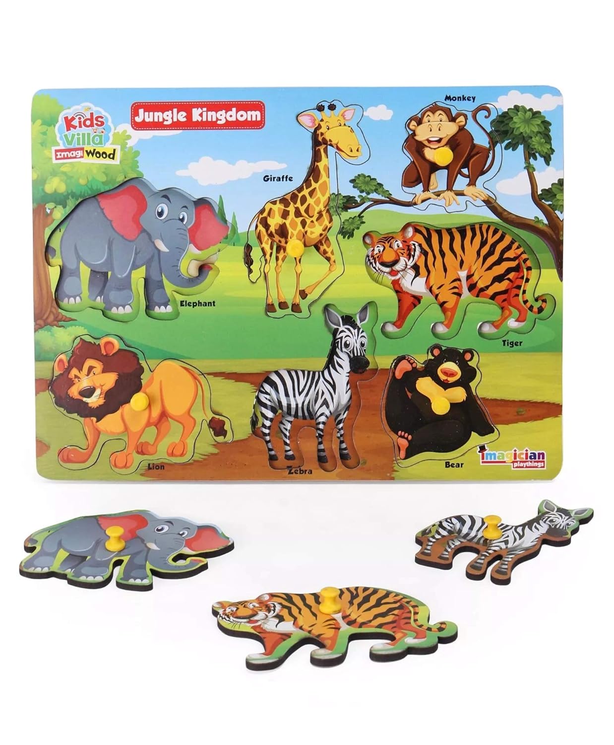 Kids Villa Wooden Peg N Shape Puzzle, Jungle Kingdom