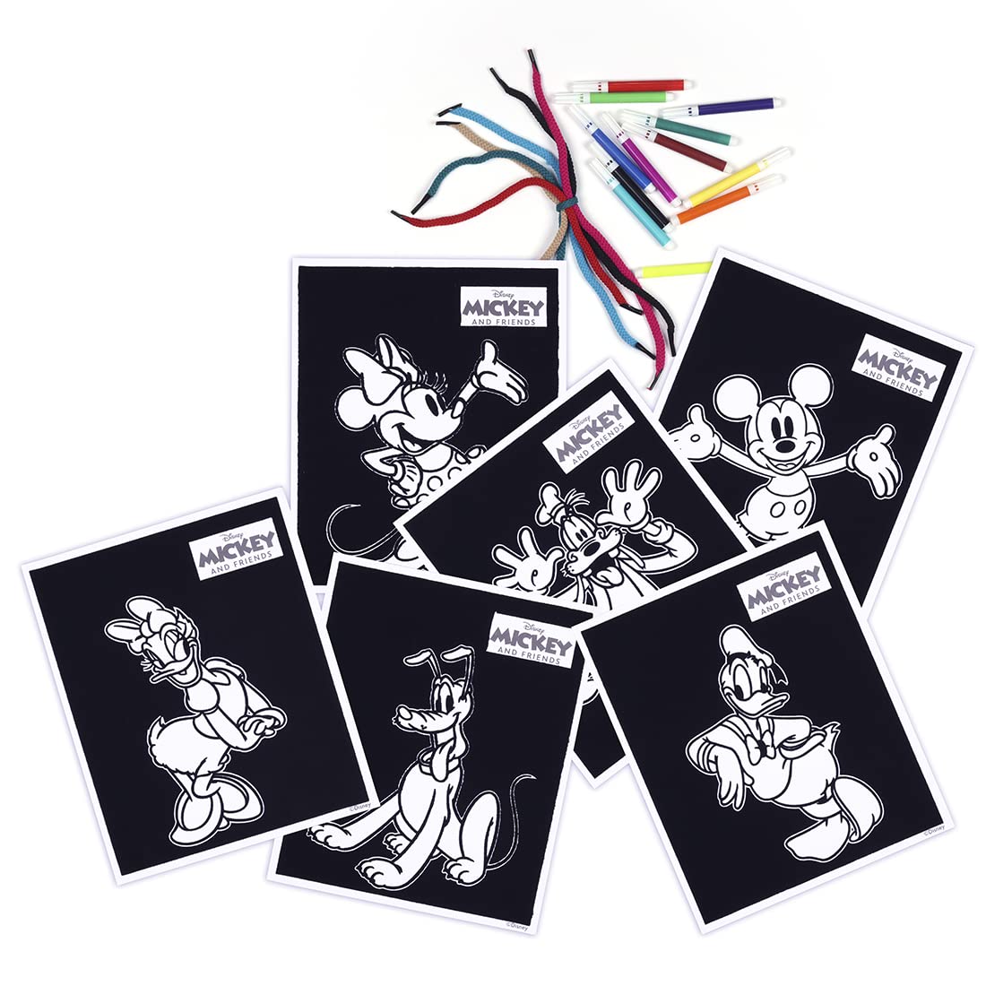 Disney Junior Mickey Silhouette Art with Strings, Colouring Charts with Sketch Pens, Set of Sketch Pens, Birthday Gift for 3+