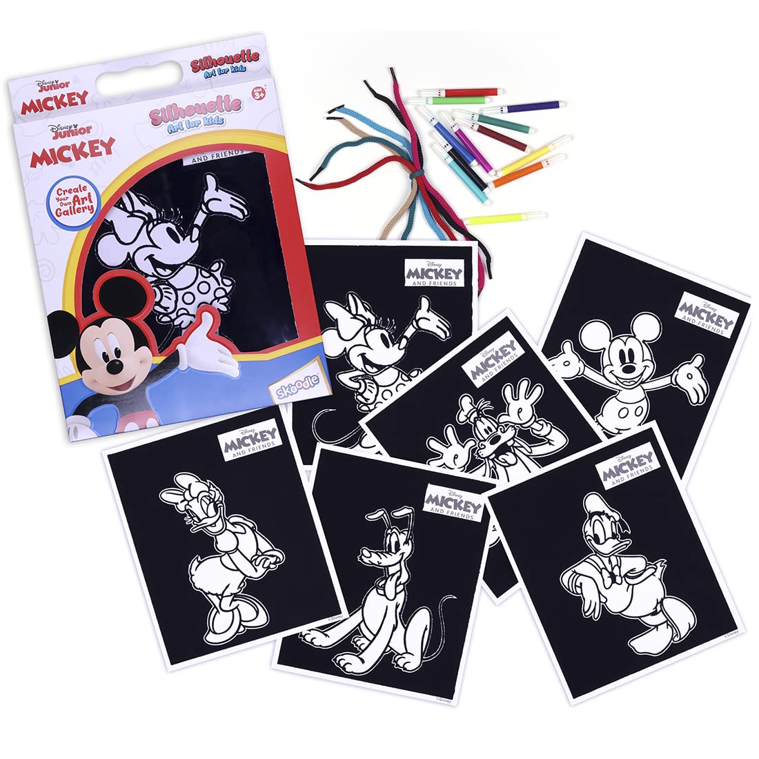Disney Junior Mickey Silhouette Art with Strings, Colouring Charts with Sketch Pens, Set of Sketch Pens, Birthday Gift for 3+