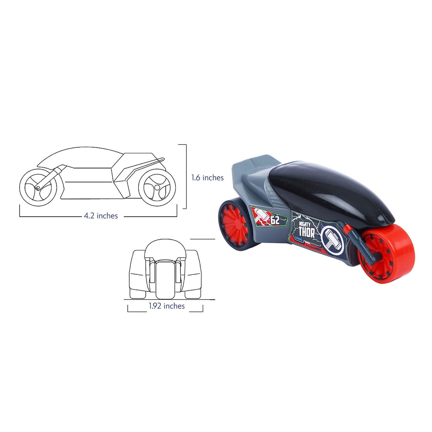 SKOODLE Marvel Pull-Back Rider Bike for Kids - Thor Edition Motorcycles, Marvel Inspired Toy Bikes with Sturdy and Long-Lasting Construction, Enhances Motor Skills and Fun Vehicle Toy for Gift - Grey