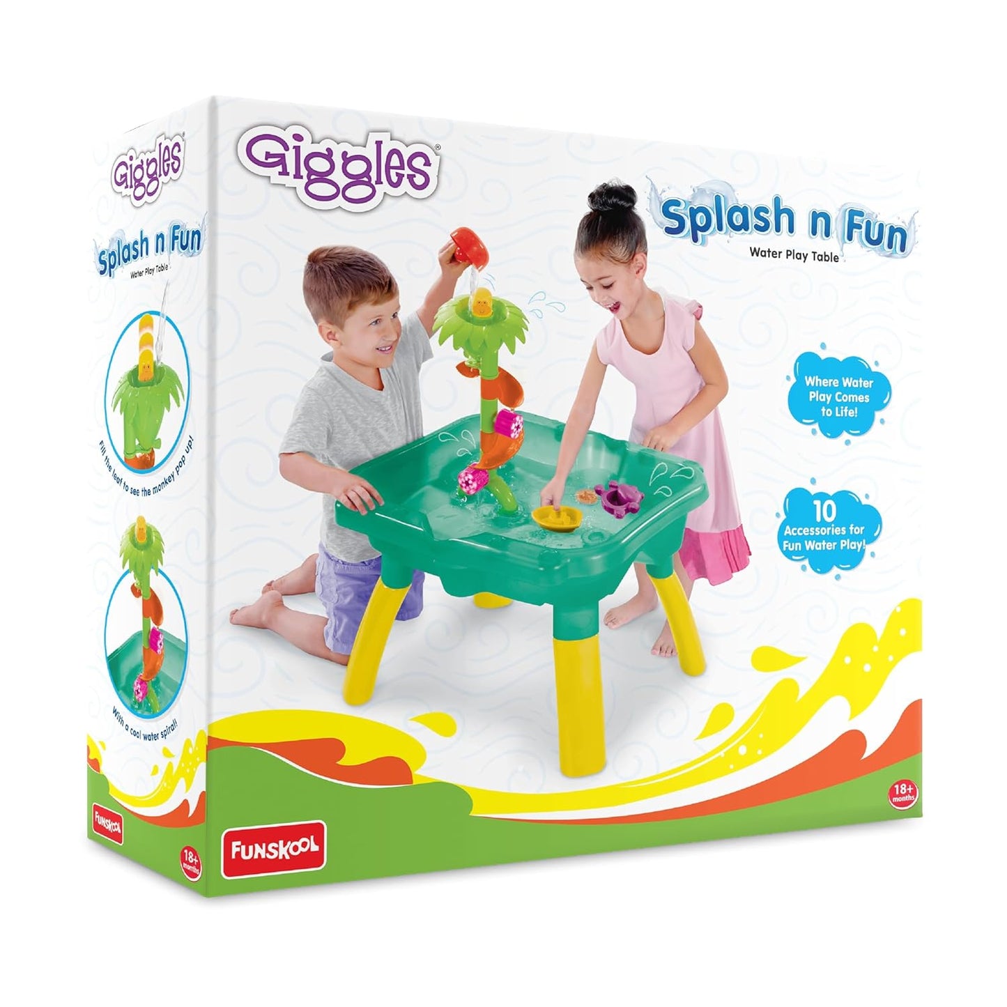 Funskool Kid Giggles Splash N Fun Water Play Table, 10 Accessories for Water Fun Play, Ideal for Pre-Schoolers, Multi-Colour.