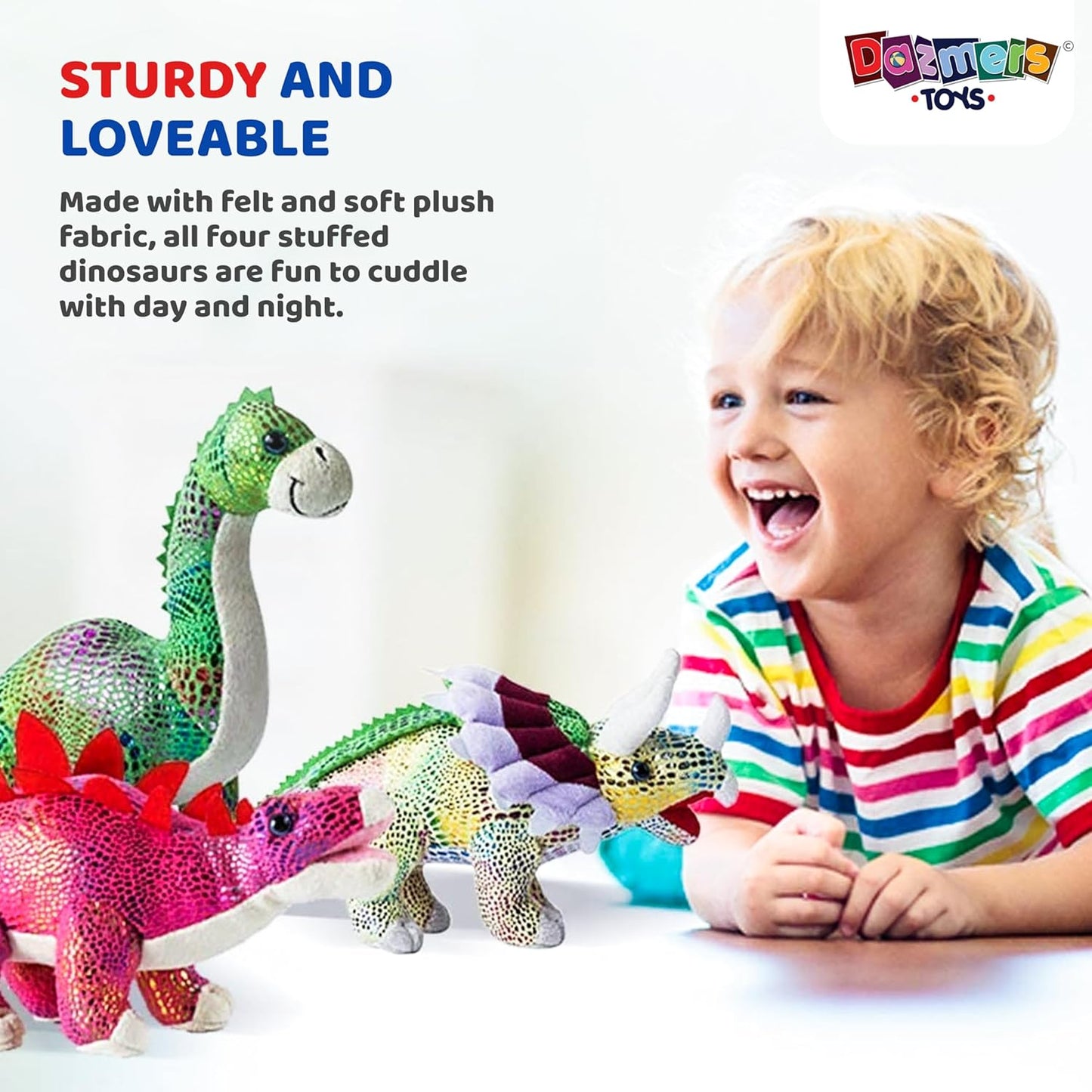 Plush Dinosaur Stuffed Animal Set of 4 Soft Dinosaur Toys for Boys and Girls, 12 Inches Each Stuffed Dinosaur Set Includes Tyrannosaurus Rex, Brachiosaurus, Stegosaurus and Triceratops Dinosaurs