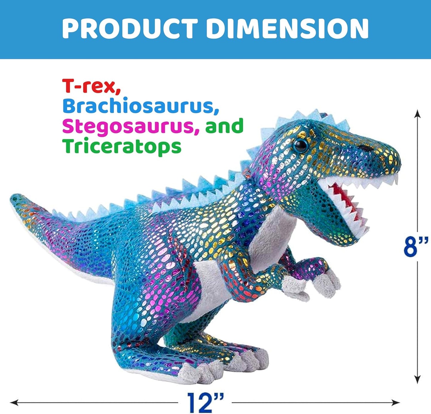 Plush Dinosaur Stuffed Animal Set of 4 Soft Dinosaur Toys for Boys and Girls, 12 Inches Each Stuffed Dinosaur Set Includes Tyrannosaurus Rex, Brachiosaurus, Stegosaurus and Triceratops Dinosaurs