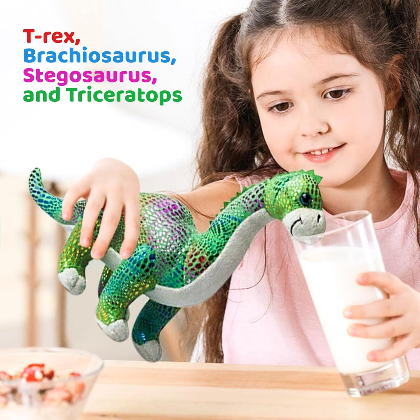 Plush Dinosaur Stuffed Animal Set of 4 Soft Dinosaur Toys for Boys and Girls, 12 Inches Each Stuffed Dinosaur Set Includes Tyrannosaurus Rex, Brachiosaurus, Stegosaurus and Triceratops Dinosaurs