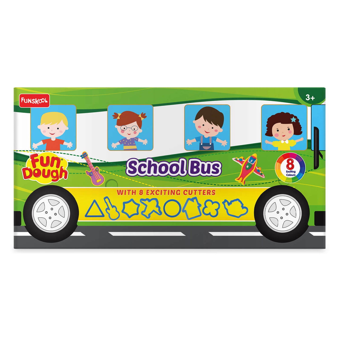 Funskool Fundough Playset School Bus, A for Children, Multicolour, Dough, Toy, Shaping, Sculpting, 3 Years
