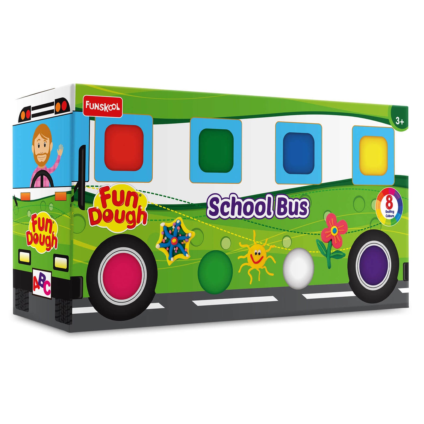 Funskool Fundough Playset School Bus, A for Children, Multicolour, Dough, Toy, Shaping, Sculpting, 3 Years