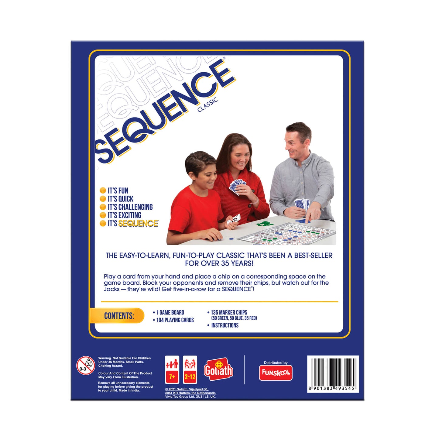 Funskool The Original Sequence, Strategy Game, Card Game, Board Game for Kids, Adults, Families, Educational, 2 to 12 Players, Family Fun, Activity Toy for Childrens, Gift Set for Kid, Ages 7+ Years