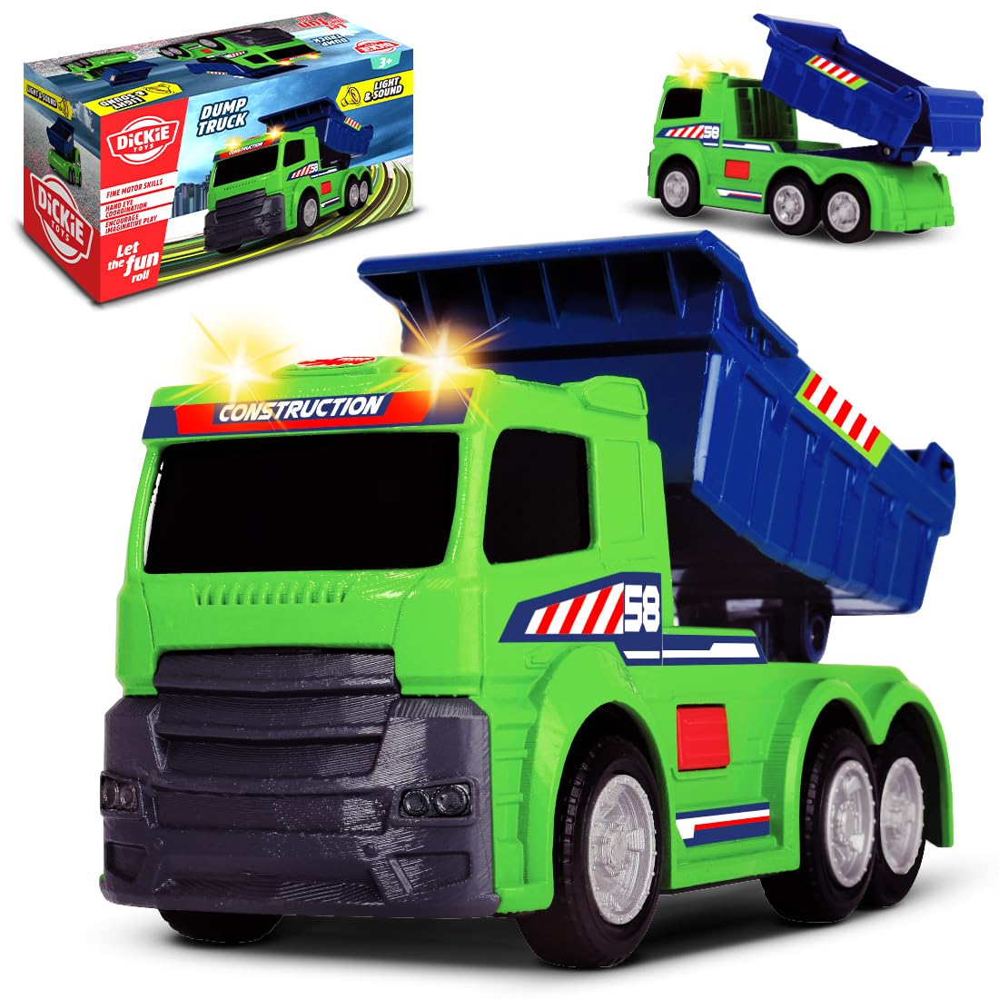 Dickie Garbage Truck Car Toy for Kids Dump Construction Vehicle Playset Realistic Design with Sound & Lights Interactive Role Play Toys Enhances Motor Skills for 3 4 5 6+