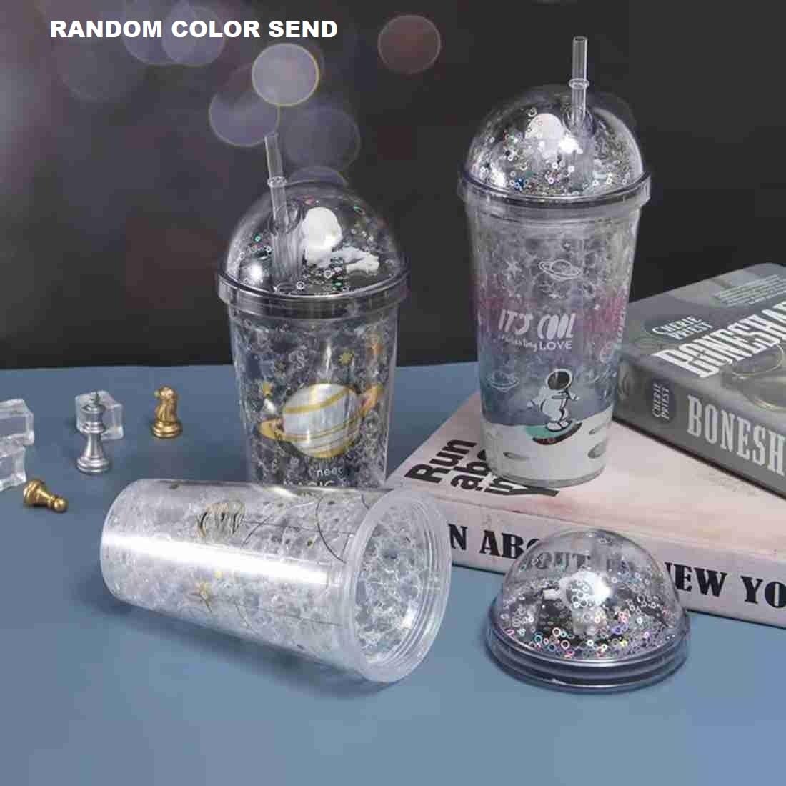 Space Theme Sipper, Astronaut Water Bottle Sipper//Astronaut Pen and Space Theme Pencil // Acrylic Sipper with Straw // Stylish Space Design Tumbler,Ice Look Astroanut Sipper (Pack of 3)