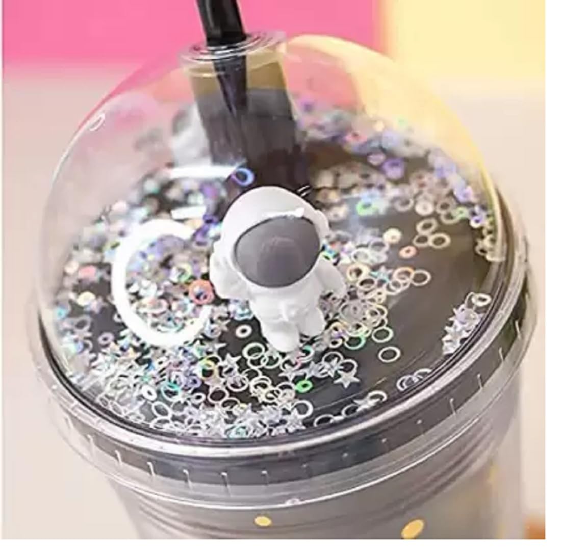 Space Theme Sipper, Astronaut Water Bottle Sipper//Astronaut Pen and Space Theme Pencil // Acrylic Sipper with Straw // Stylish Space Design Tumbler,Ice Look Astroanut Sipper (Pack of 3)