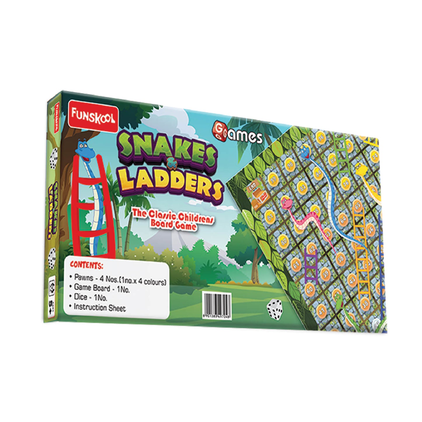Funskool Snake & Ladders, Strategy Game, Board Game for Kids, Adults, Families, Educational, Fun, 2 to 4 Players, Family Fun, Learning Activity Toy for Childrens, Gift Set for Kid, Ages 5+ Years