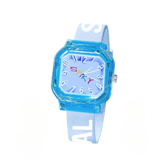 SPIKY Square Analog Kids Watch | Classic Typography Strap | Unbreakabe Silicon Strap | 30M Water Resistant | Stylish & Adorable for Kids Aged 2-12 | Best Birthday Gift for Boys and Girls