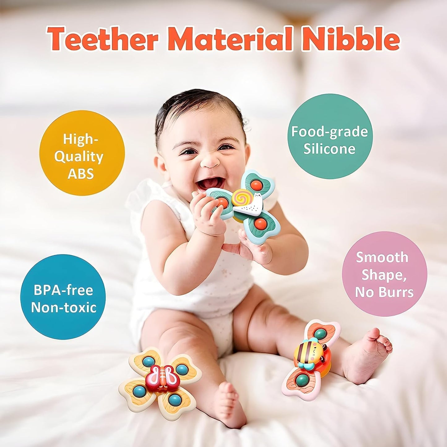 SIYA ENTERPRISE® Baby Bath Toys Spinner Toy for Baby Toddlers Boys Girls Waterproof Suction Cup Spinning Top Rotating Montessori Learning Toy Sticks to Smooth Surface (3 PCS)