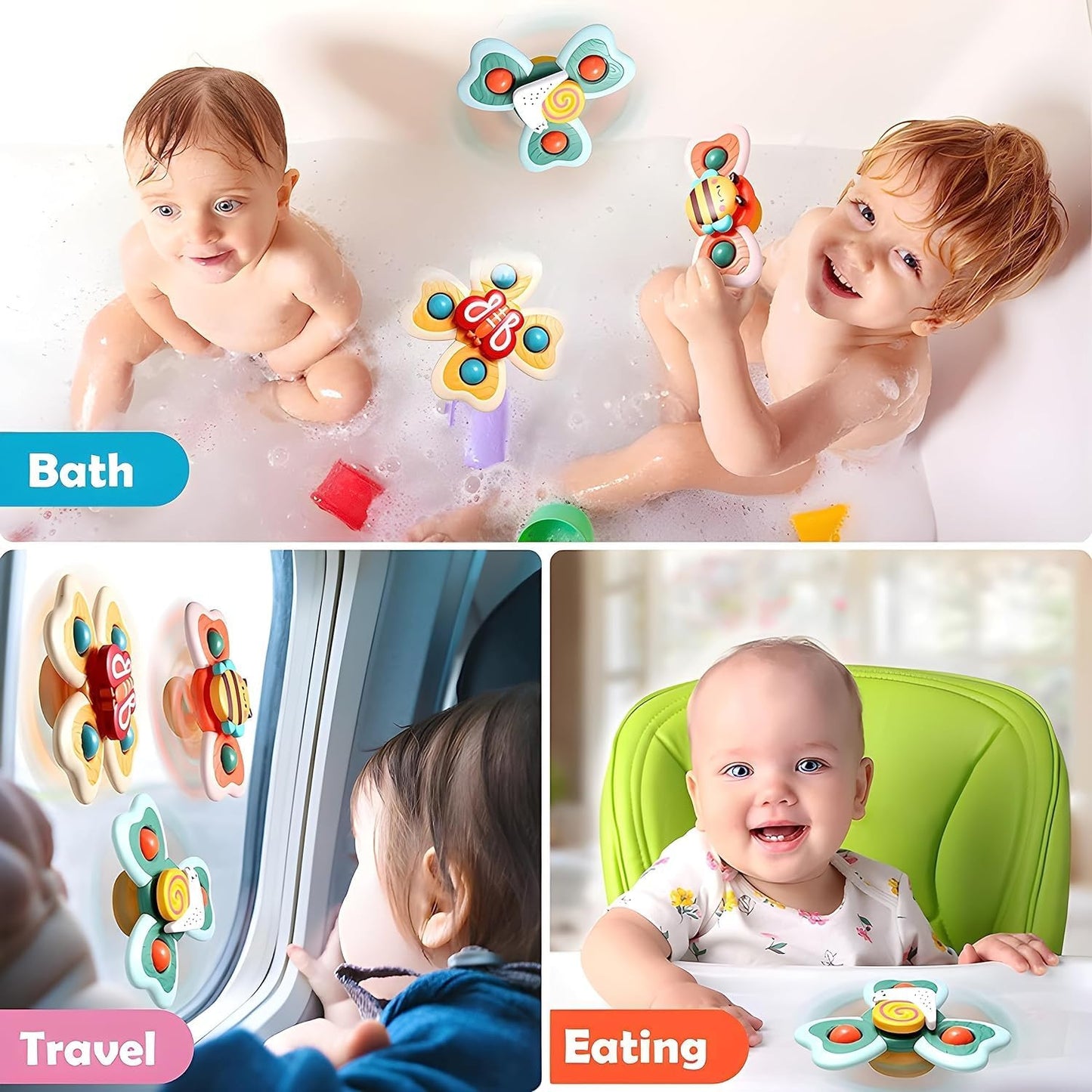 SIYA ENTERPRISE® Baby Bath Toys Spinner Toy for Baby Toddlers Boys Girls Waterproof Suction Cup Spinning Top Rotating Montessori Learning Toy Sticks to Smooth Surface (3 PCS)