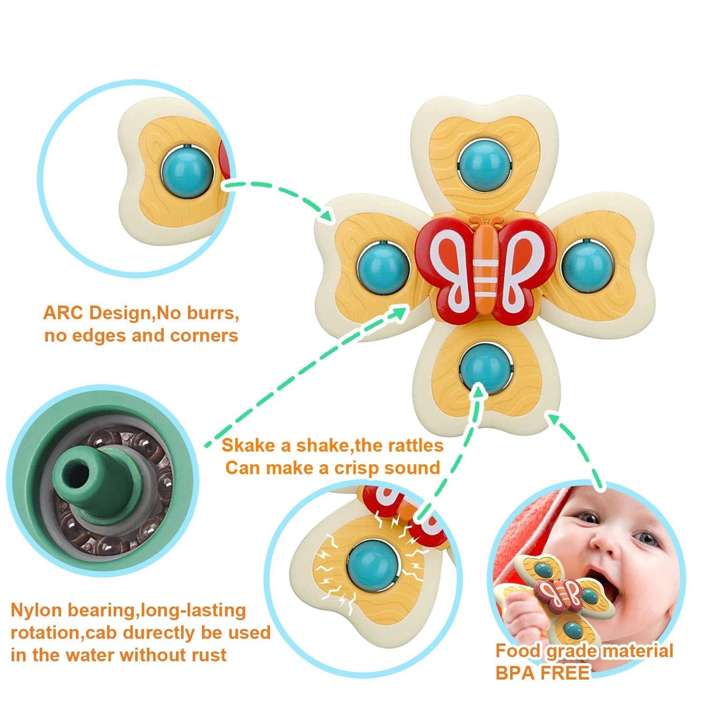 SIYA ENTERPRISE® Baby Bath Toys Spinner Toy for Baby Toddlers Boys Girls Waterproof Suction Cup Spinning Top Rotating Montessori Learning Toy Sticks to Smooth Surface (3 PCS)