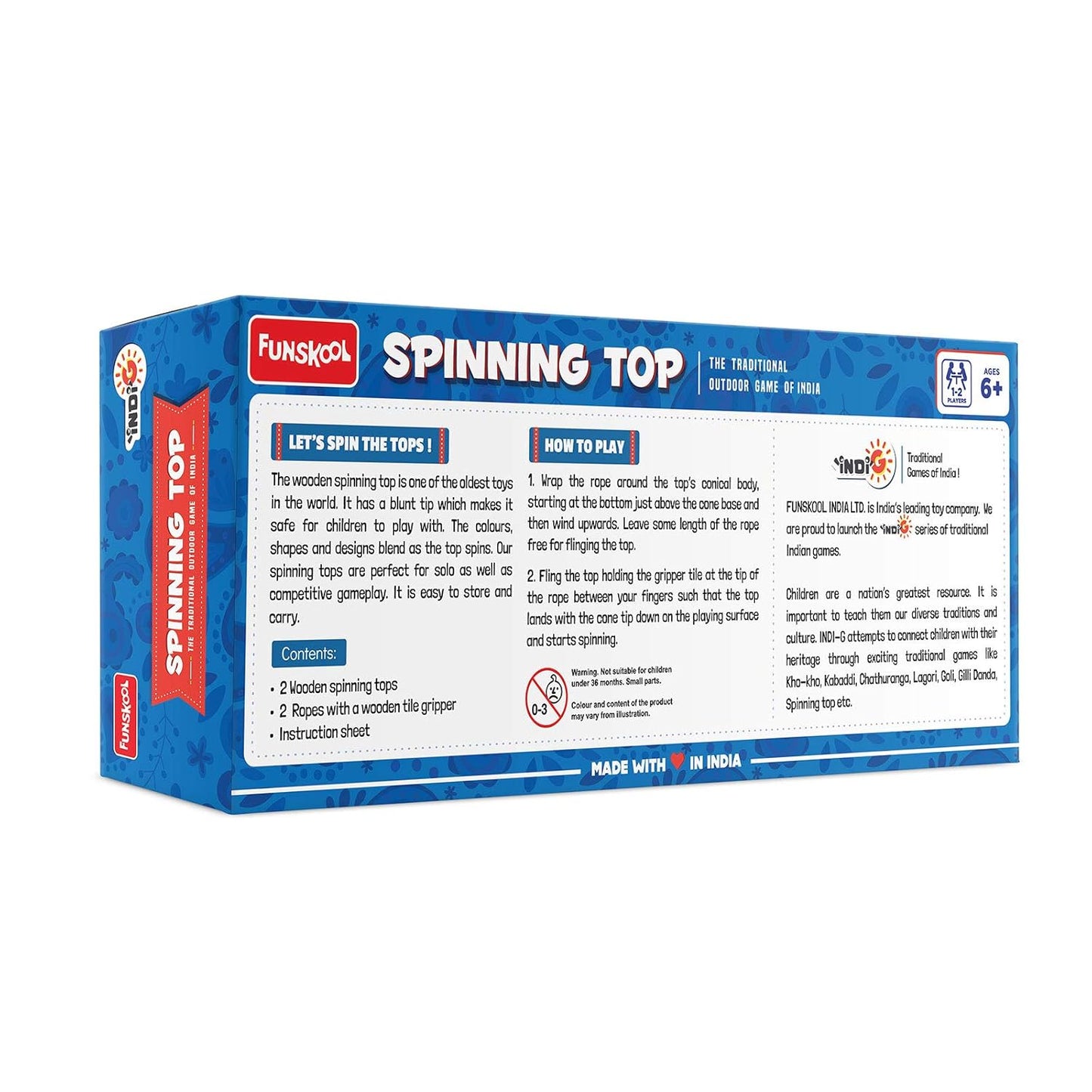 Funskool Games Spinning top | The Traditional Outdoor Games of India | 2 Traditional Wooden Spinning top | Outdoor and Indoor Toy | 1-2 Players | 6 & Above