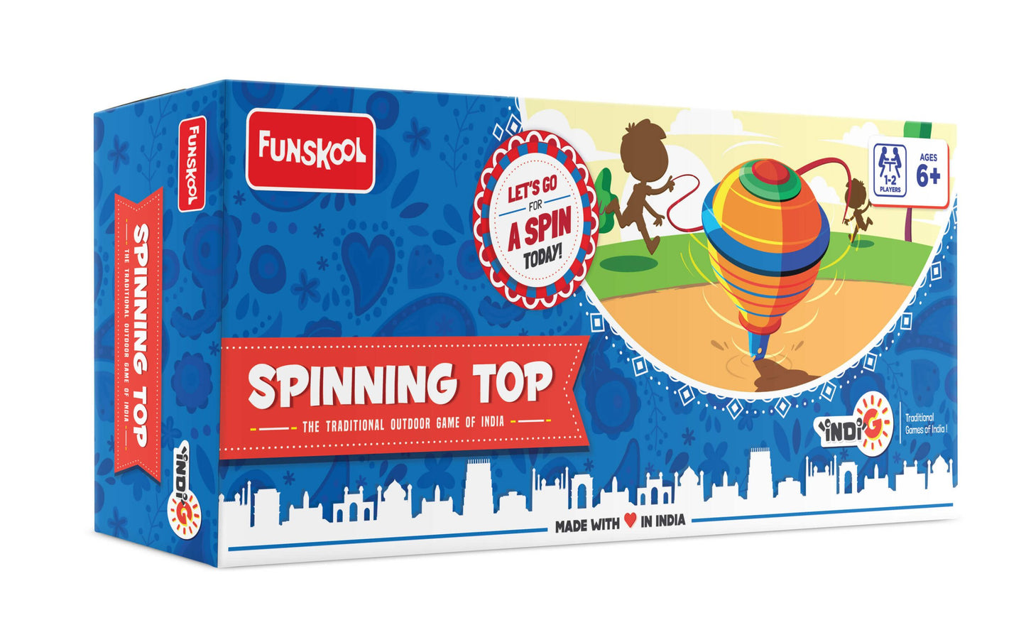 Funskool Games Spinning top | The Traditional Outdoor Games of India | 2 Traditional Wooden Spinning top | Outdoor and Indoor Toy | 1-2 Players | 6 & Above