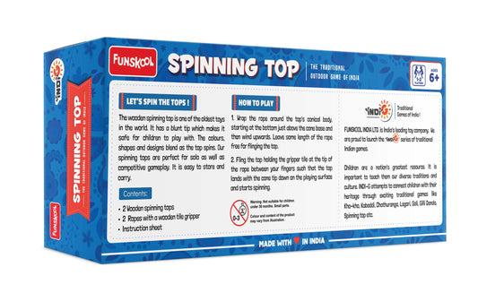Funskool Games Spinning top | The Traditional Outdoor Games of India | 2 Traditional Wooden Spinning top | Outdoor and Indoor Toy | 1-2 Players | 6 & Above