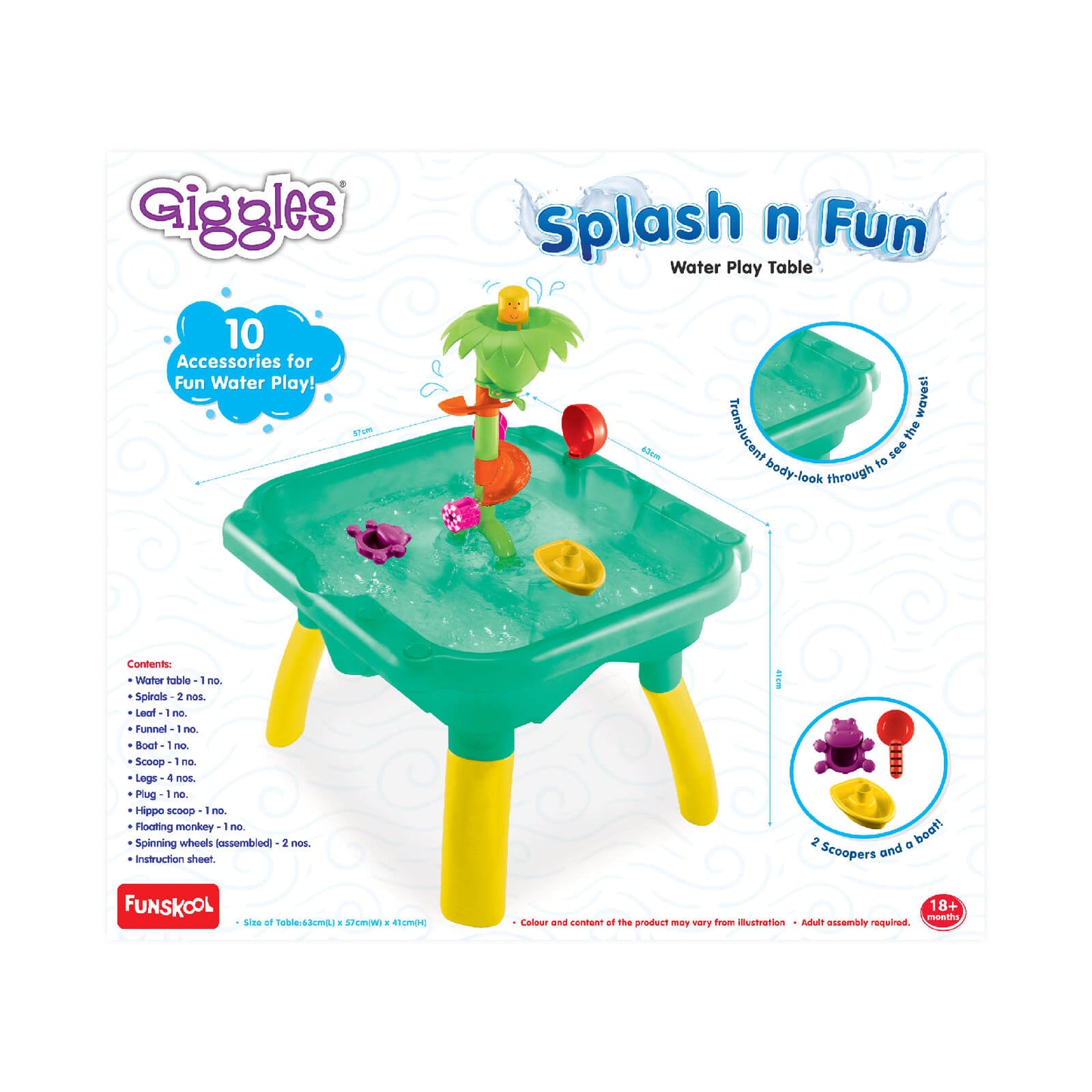 Funskool Kid Giggles Splash N Fun Water Play Table, 10 Accessories for Water Fun Play, Ideal for Pre-Schoolers, Multi-Colour.