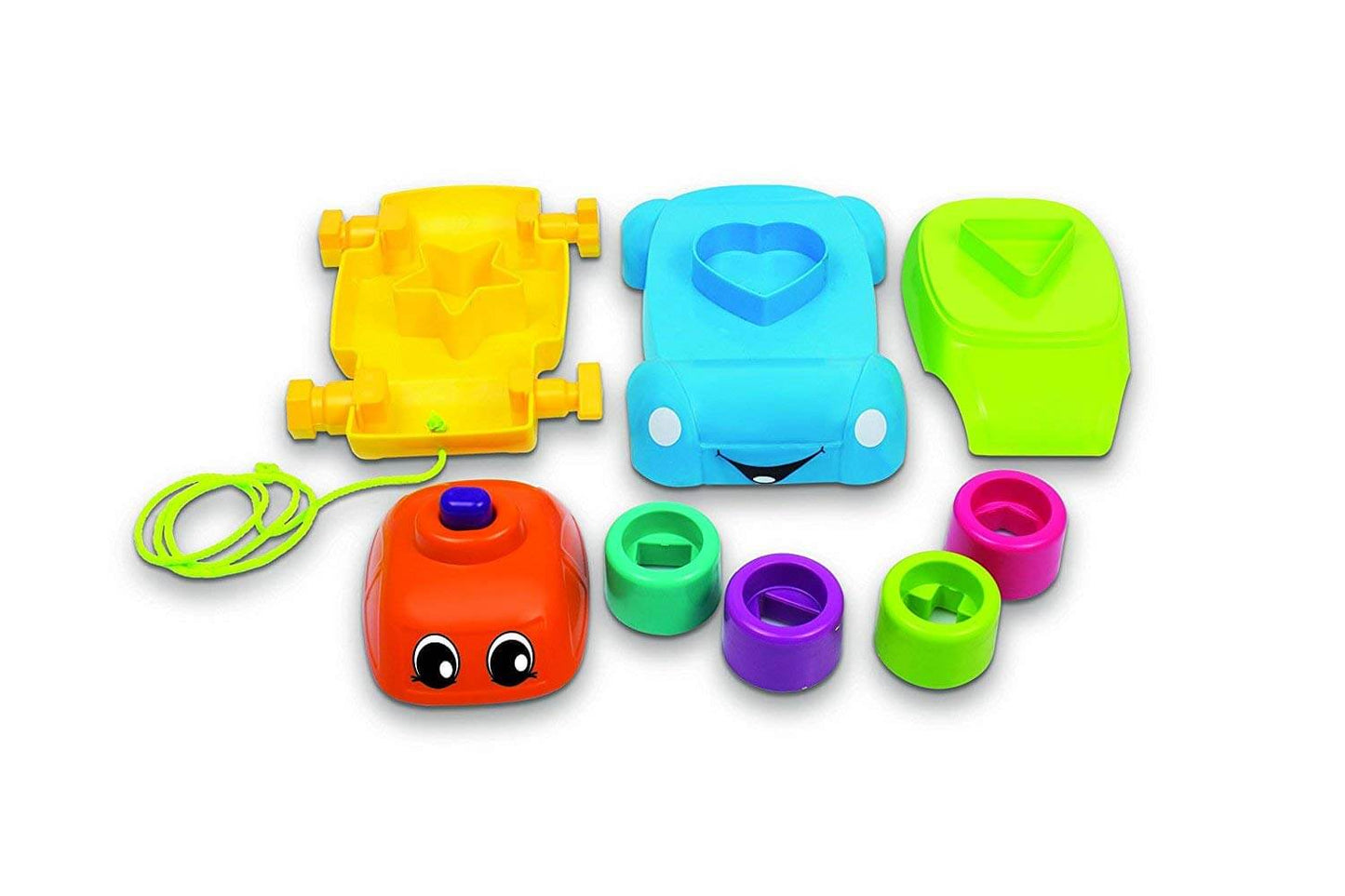 Giggles - Stack A Car, 2 in 1 Pull Along Toy, Walking, Shape Sorting, Pretend Play, 12 Months & Above, Infant and Preschool Toys, Multicolour